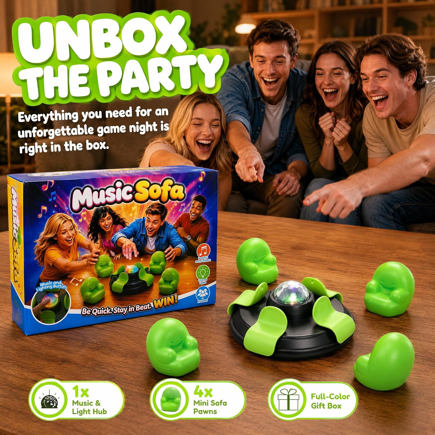 Musical Chairs Game, Music Sofa Party Board Game for Family image 2