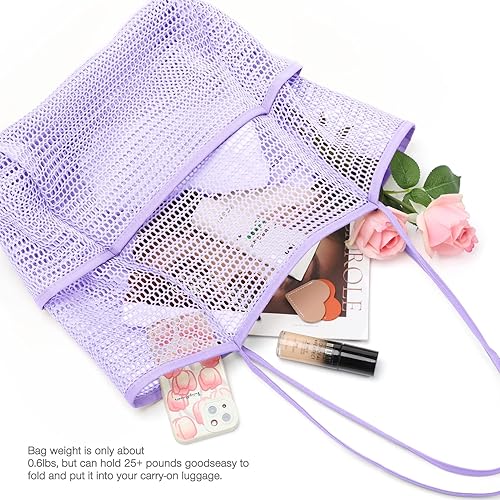 Miniatura 6 de KPX Bolsa de playa con mini bolsillo, bolsas de playa para mujer, bolsas de viaje grandes plegables de malla para piscina, a prueba de arena