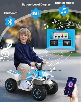 ANPABO 6V 7AH Kids ATV Ride On Toy, 4 Wheeler for Toddler w/Headlight, Forward & Reverse, Horn, Music Player, USB, MP3, Treaded Tires, Ideal Gift for Toddlers (Blue)