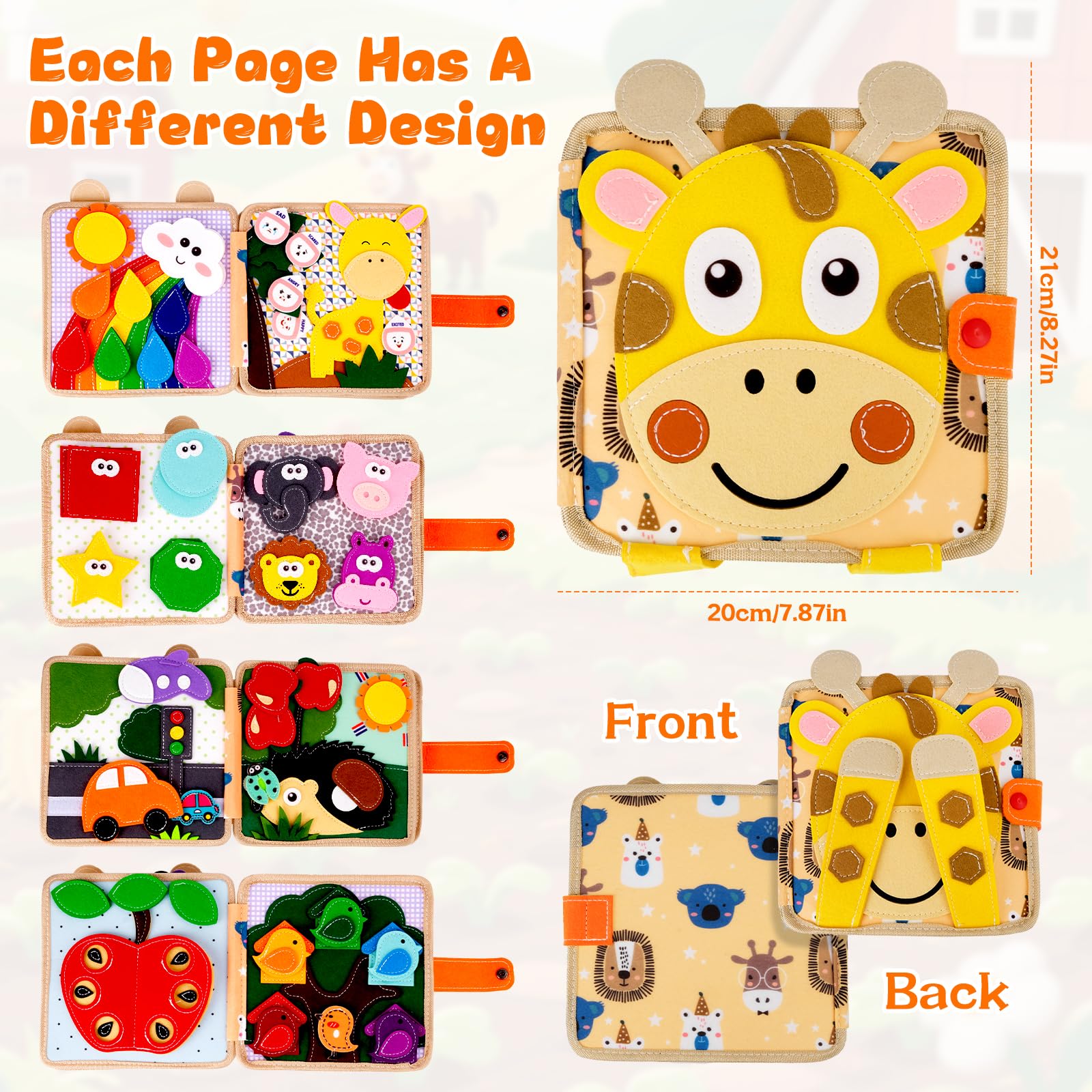 Busy Board per 1-3 Anni, Libro Montessori Interattivo, Libro Silenzioso in Feltro, Giochi Montessori 1 2 3 Anni, per L'educazione della Prima Infanzia, Regalo di Compleanno per Ragazzi e Ragazze