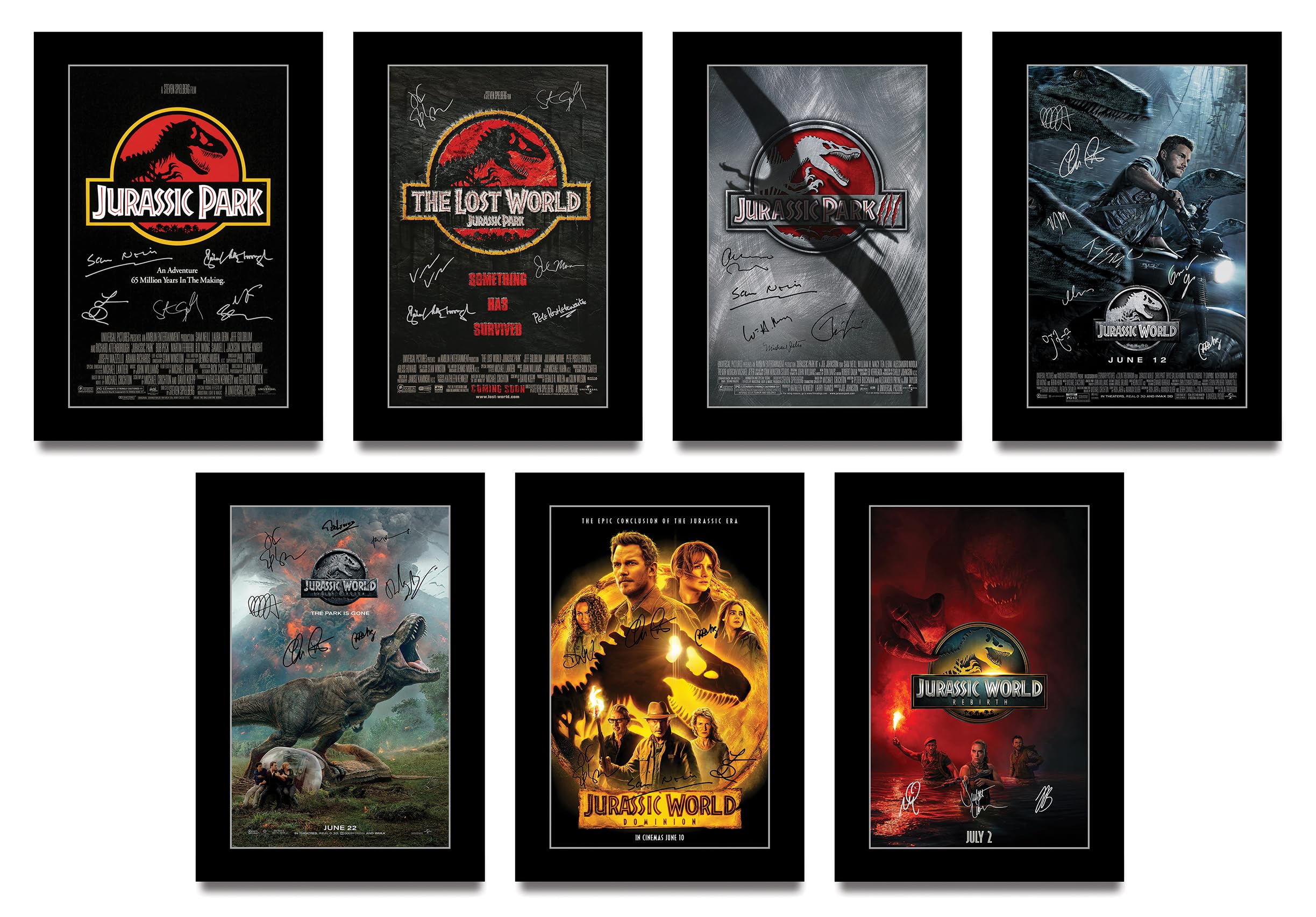 HWC Trading Jurassic Park/World Collection Gifts Printed Poster Set Signed Autograph Picture for Movie Memorabilia Fans (ID-004258) - A4 Print Only