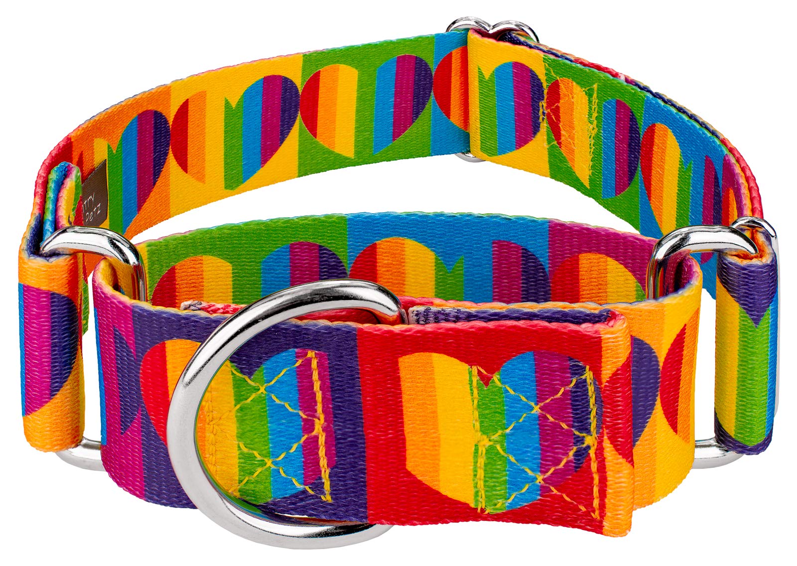 Country Brook Petz - HossFit Jr Wide Martingale Dog Collar - Affection Collection Featuring Designs You'll Adore (Rainbow Hearts, Large)