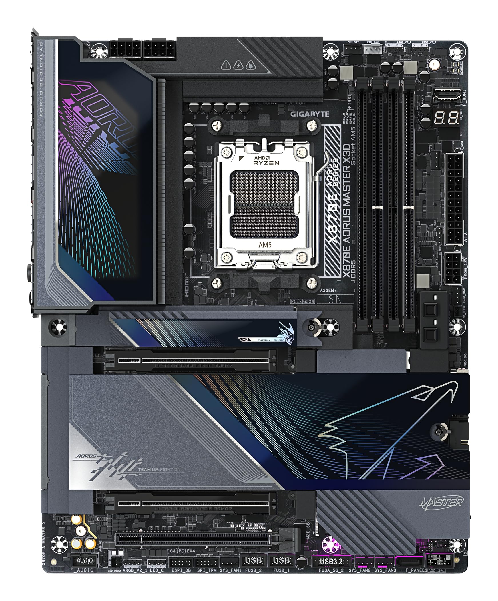 GIGABYTE Płyta główna X870E AORUS MASTER X3D - obsługuje procesory AMD Ryzen 9000, 18+2+2-fazowy cyfrowy VRM, do 9000 Hz DDR5 (OC), 2xPCIe 5.0 + 3 x PCIe 4.0, Wi-Fi 7, 10 GbE LAN, USB 4