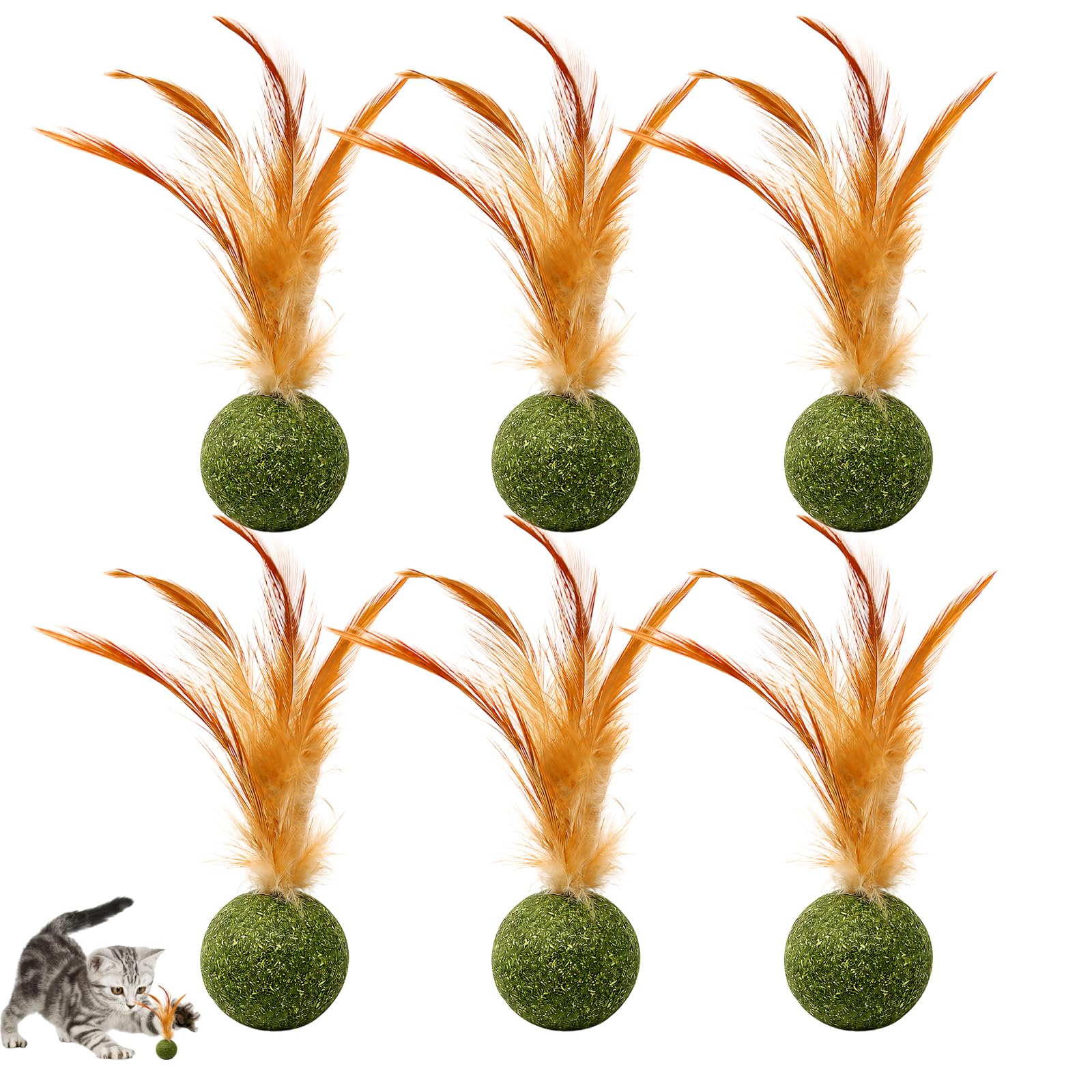 JBLJDWD 6Pcs Catnip Ball, Cat Play Balls for Hunting and Chasing, Feather Catnip Balls for Batting Actions Rolling Play for Multi-Cat Use