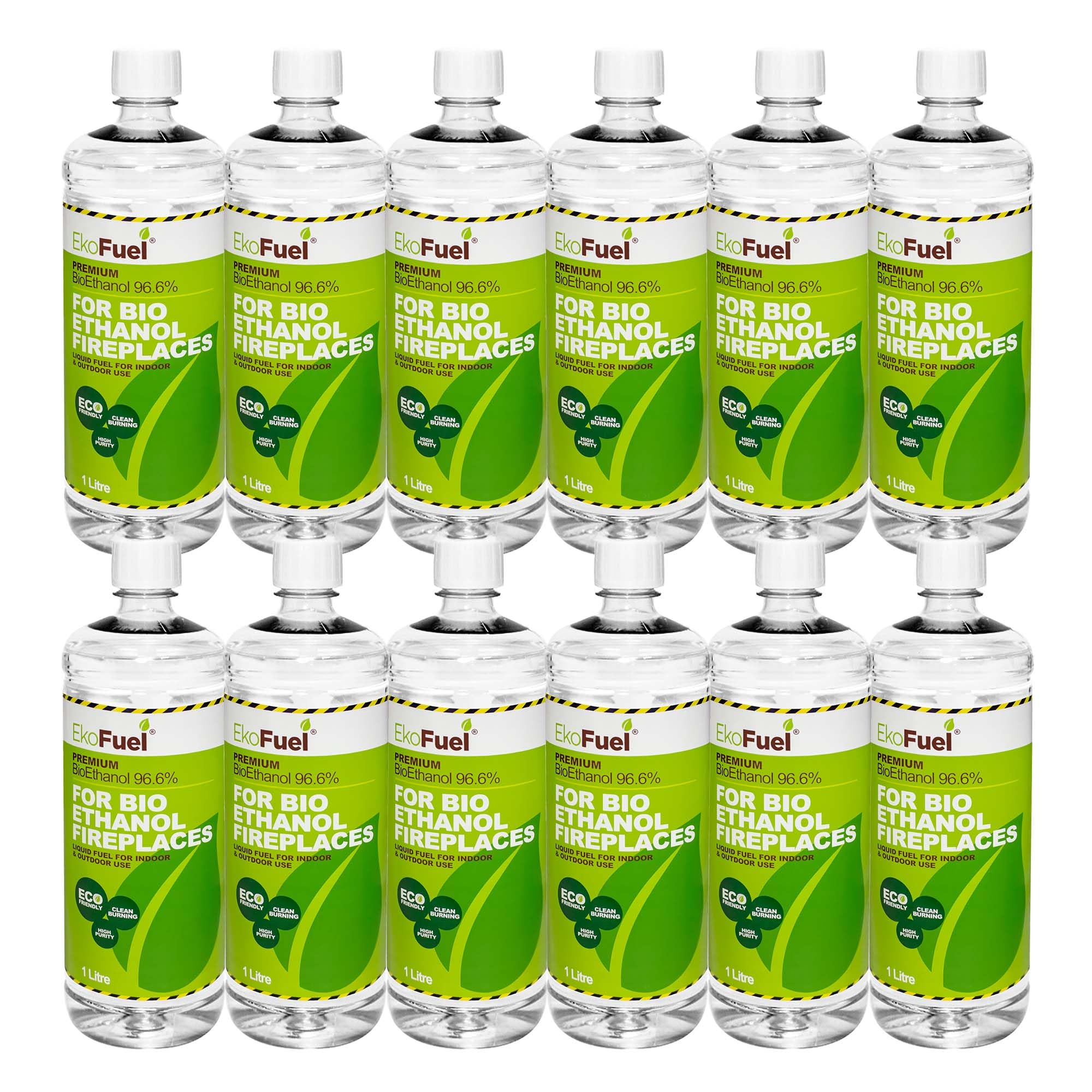 Ekofuel Clear Liquid (12 X 1 Litre) Premium Bioethanol Fuel – Liquid Fuel For Fires Pits, Fireplace | High Purity Clean Burning Bio | Indoor & Outdoor Ethanol Fuel