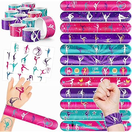 48PCS Gymnastics Party Favors 24PCS Tattoos 24PCS Slap Bracelets Wristbands
