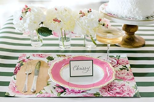 Miniatura 4 de Manteles individuales desechables de papel para mesa de comedor, manteles individuales cuadrados de flores de peonías para fiestas, 18 hojas por