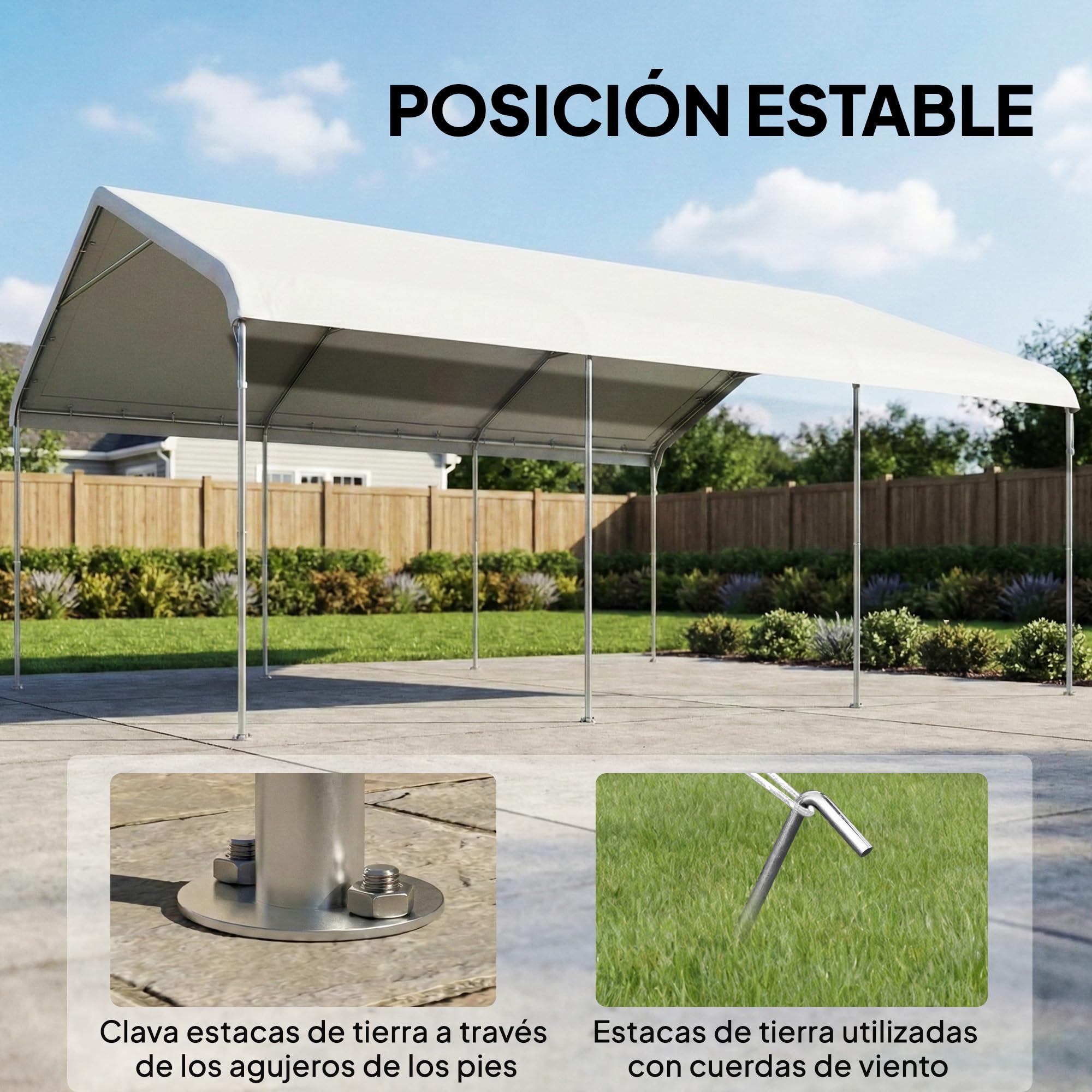 Outsunny Carpa Garaje Portátil 5x6 m Impermeable para Coche Blanco Crema | Estructura de Acero Galvanizado, Toldo Resistente Anti-UV, Garaje Exterior, Cobertizo para Herramientas de Jardín
