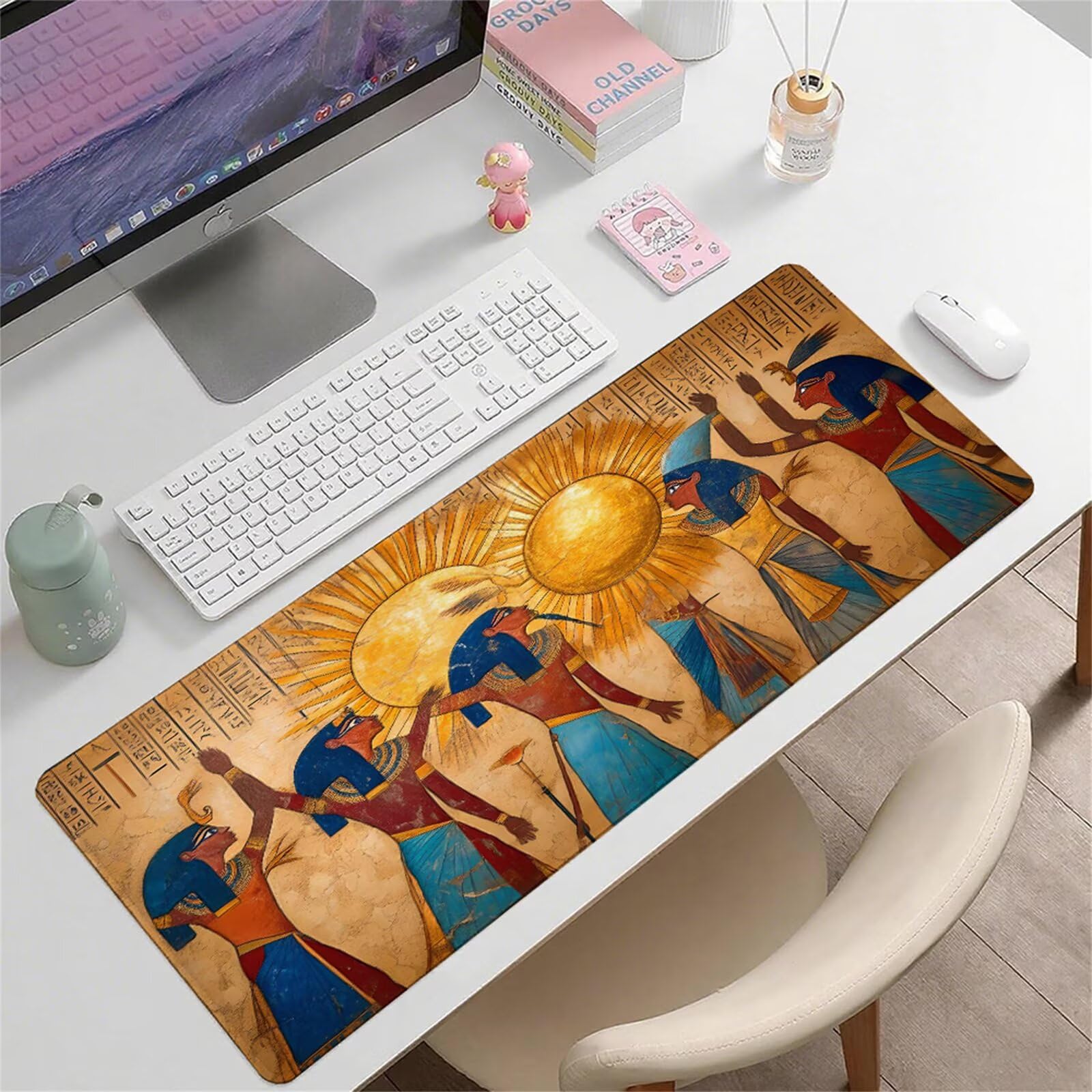 Żółta podkładka pod mysz XXL 1000 x 500 x 3 mm Egipt pod biurko akcesoria antypoślizgowa gumowa podstawa i szyte krawędzie podkładka pod mysz dla graczy do dekoracji biura dekoracyjnego, prezenty dla