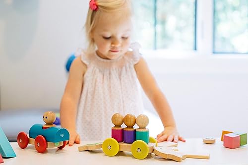 Miniatura 13 de Juego de bloques de construcción Tegu Magnetic Racer de 3 piezas, parte superior grande amarilla