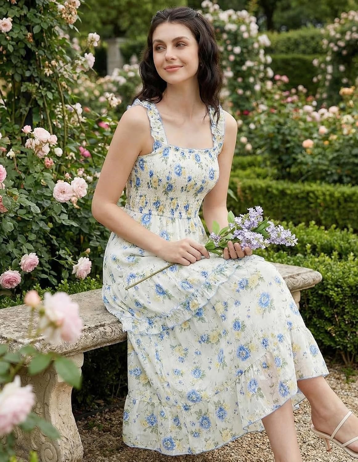 Scarlet Darkness Floral Dress for Women 2026 Flowy Sundress Smocked Cottagecore Dresses