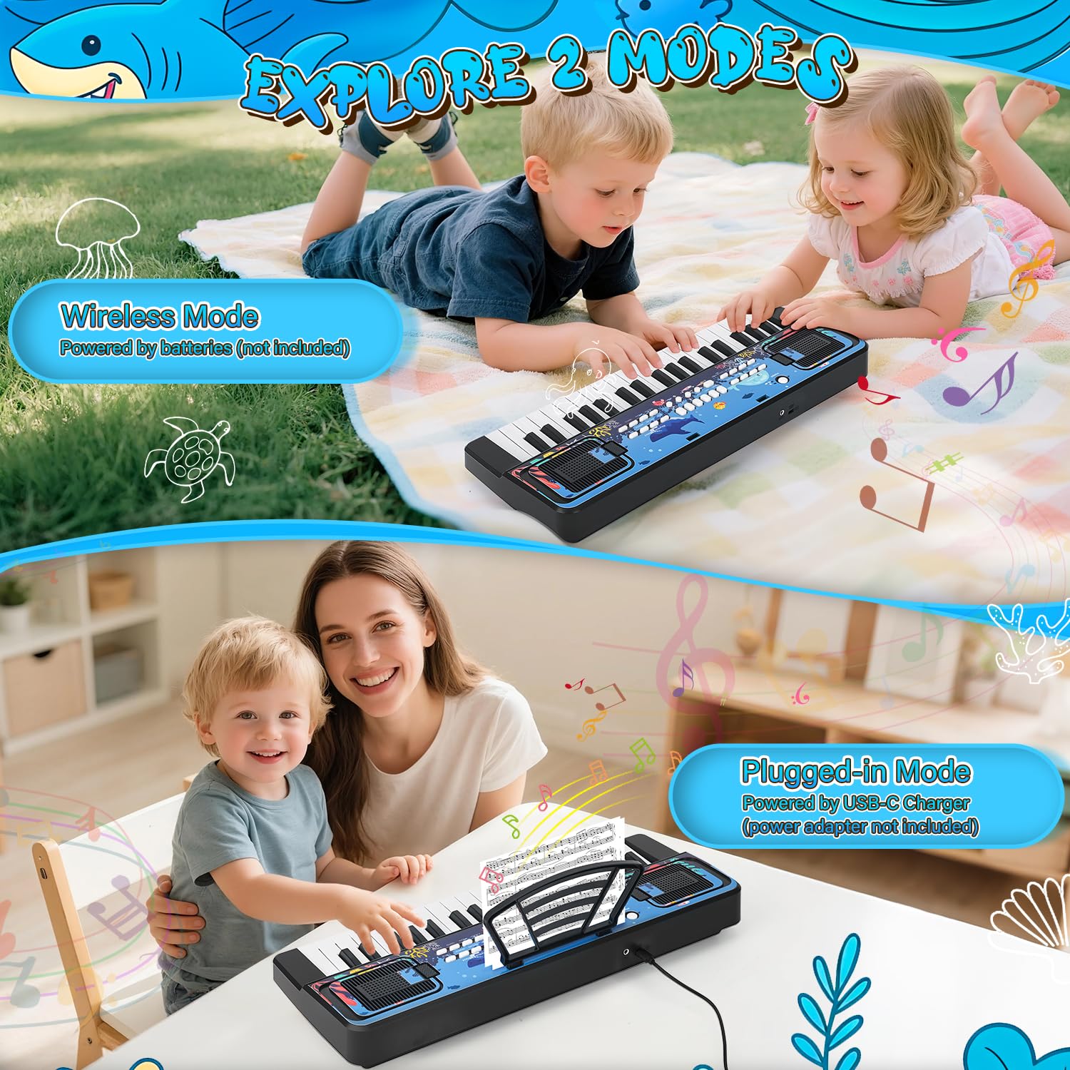 Infantil Piano Teclado 37 Teclas con Microfono y Atril – Portátil Juguete Musical para 3 4 5 6 Años Principiante Niños y Niñas, Regalos Navidad Cumpleaños, Negro