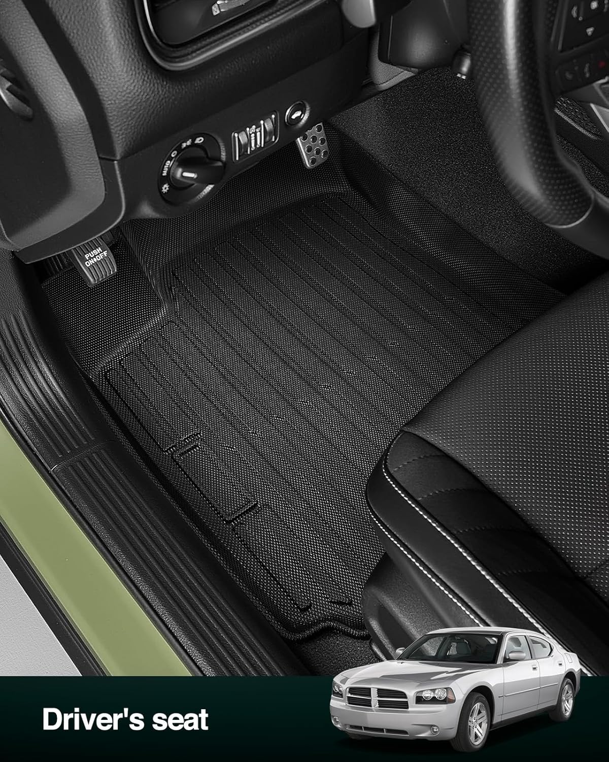 DiffCar® Floor Mats for Dodge Charger 2006-2010 Rear Wheel Drive, for Magnum 2005-2008, for Chrysler 300 Models 2005 2006 2007 2008 2009 2010, All Weather TPE car Accessories Interior for Charger