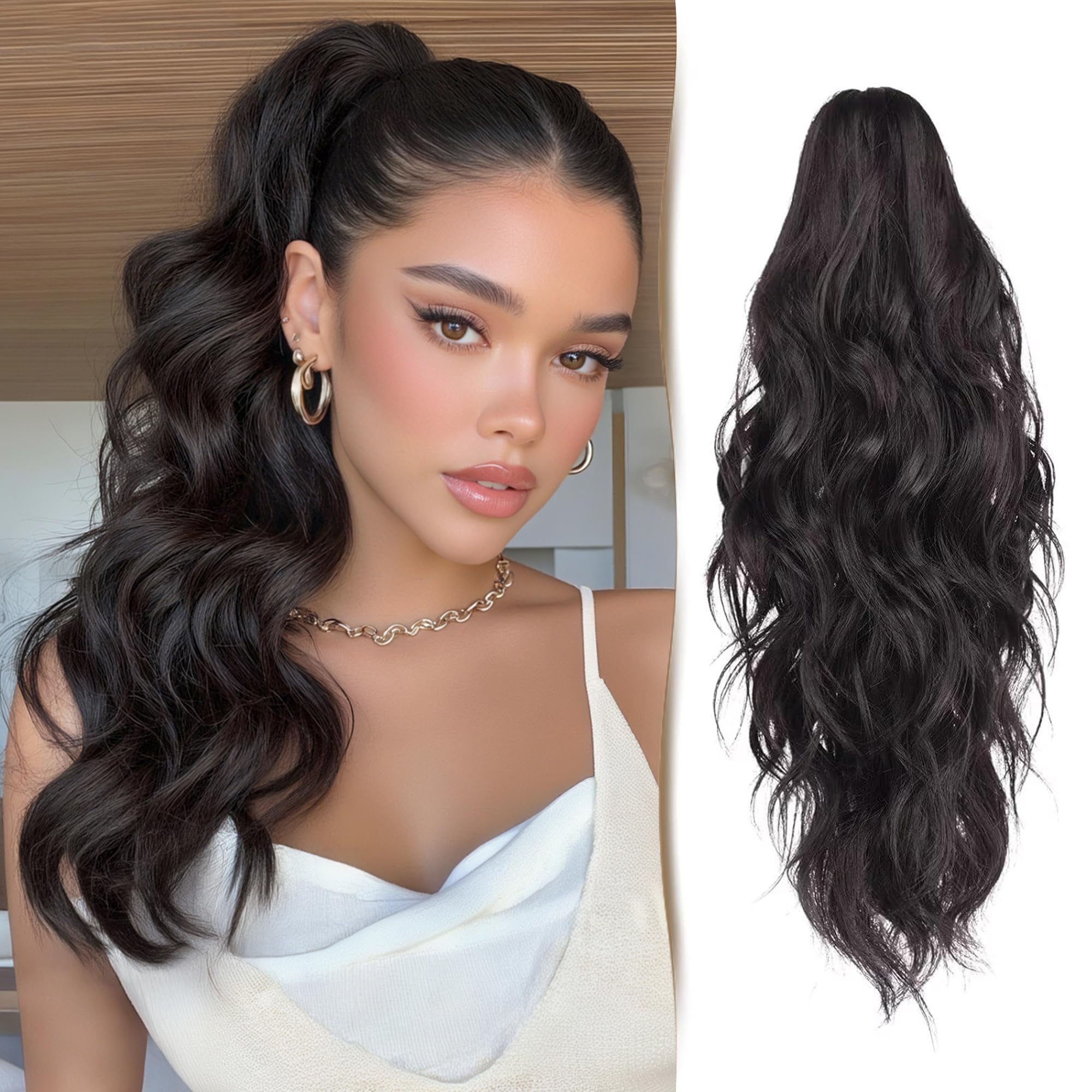 Sidaila 18" Claw Clip in Hair Extensions Ponytail Wig Curly Pony Tails Long Wavy Straight Pony Tail Synthetic Jaw Clip on Ponytails Fake Hair
