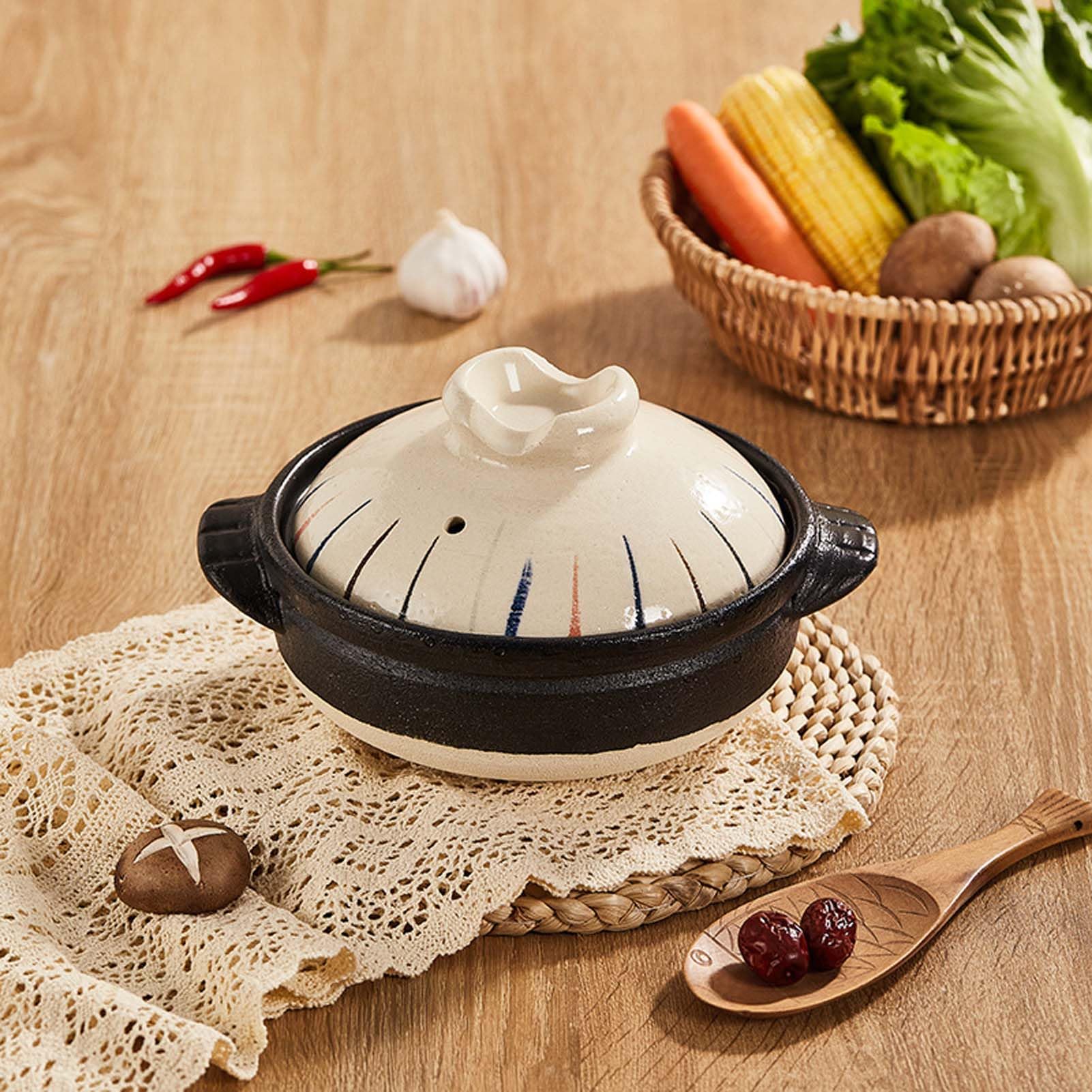 Ceramiczny garnek do duszenia z pokrywką, ceramiczny garnek do gotowania w wysokiej temperaturze, gliniany garnek do gotowania, garnek do zupy, naczynia kuchenne w stylu Dutch Oven
