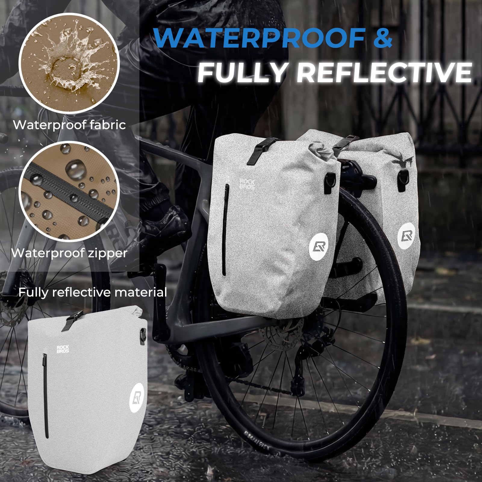 ROCKBROS Borsa da Portapacchi per Bici, Impermeabile e Riflettente 20L, Set 2 Pezzi con Maniglia e Tracolla, Borsa Posteriore per Ciclismo, Cicloturismo, Bikepacking