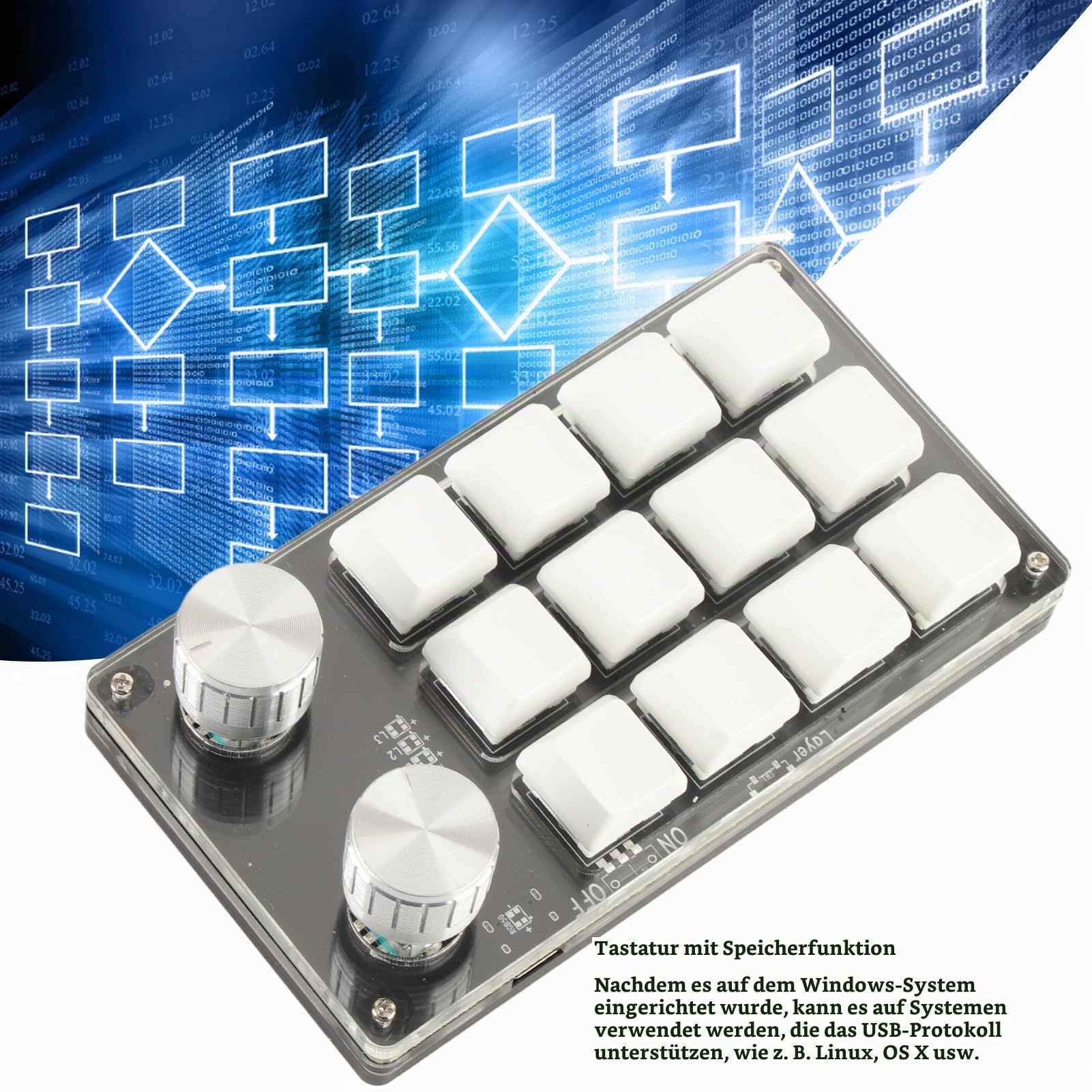 KIMISS Makro-Tastatur Einhändige Makro-mechanische Tastatur 12-Tasten-Multifunktions-DIY-programmierbare Tastatur für Office Gaming Makro-mechanische Tastatur (Schwarz)