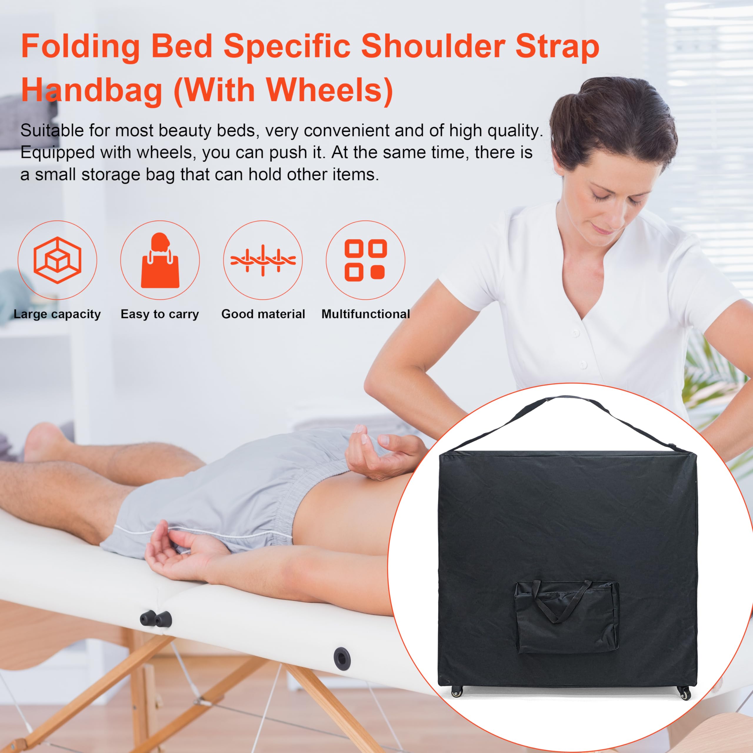 Bolsa de transporte profesional para mesa de masaje con ruedas y correa para el hombro, estuche de almacenamiento plegable resistente para cama de masaje portátil, accesorios de mesa, modelo 2