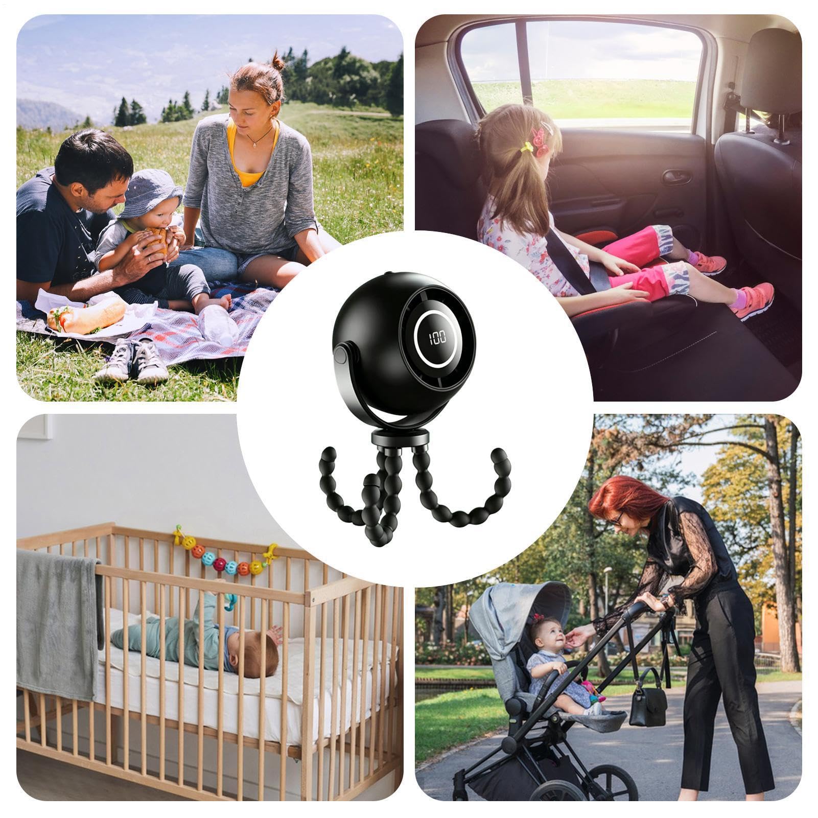 Ventilatore a Clip per Passeggino Raffreddamento Silenzioso con Notturne | Ventilatore Portatile Mini Alimentato a Batteria per Lettino Camera Da Camera Bambini Casa Viaggio Esterno Spiaggia