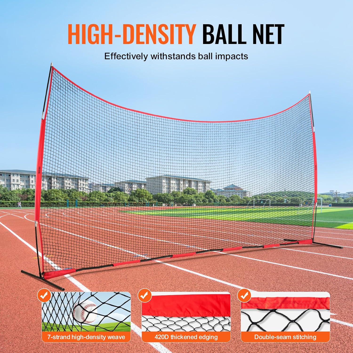 VEVOR 7X7ft/12X9ft/16X10ft/20x10ft Barricade Backstop Net, Ball Sports Barrier Netting, Portable Practice Net for Baseball Softball Lacrosse Hockey Basketball Equipment Training Net