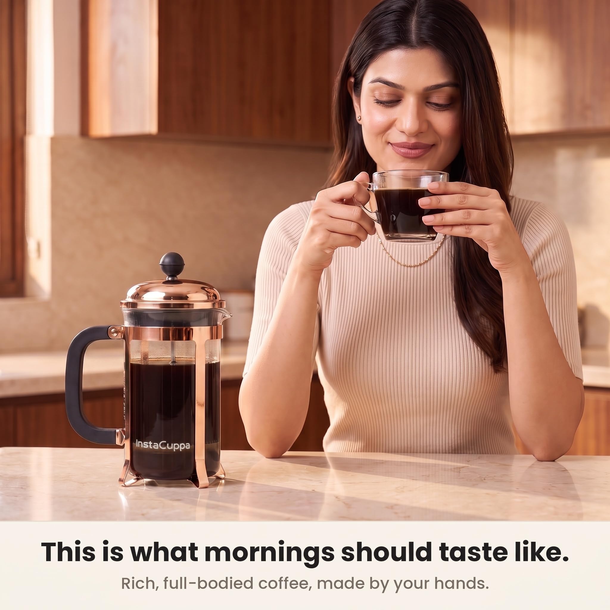InstaCuppa French Press - Copper Coffee Maker -5