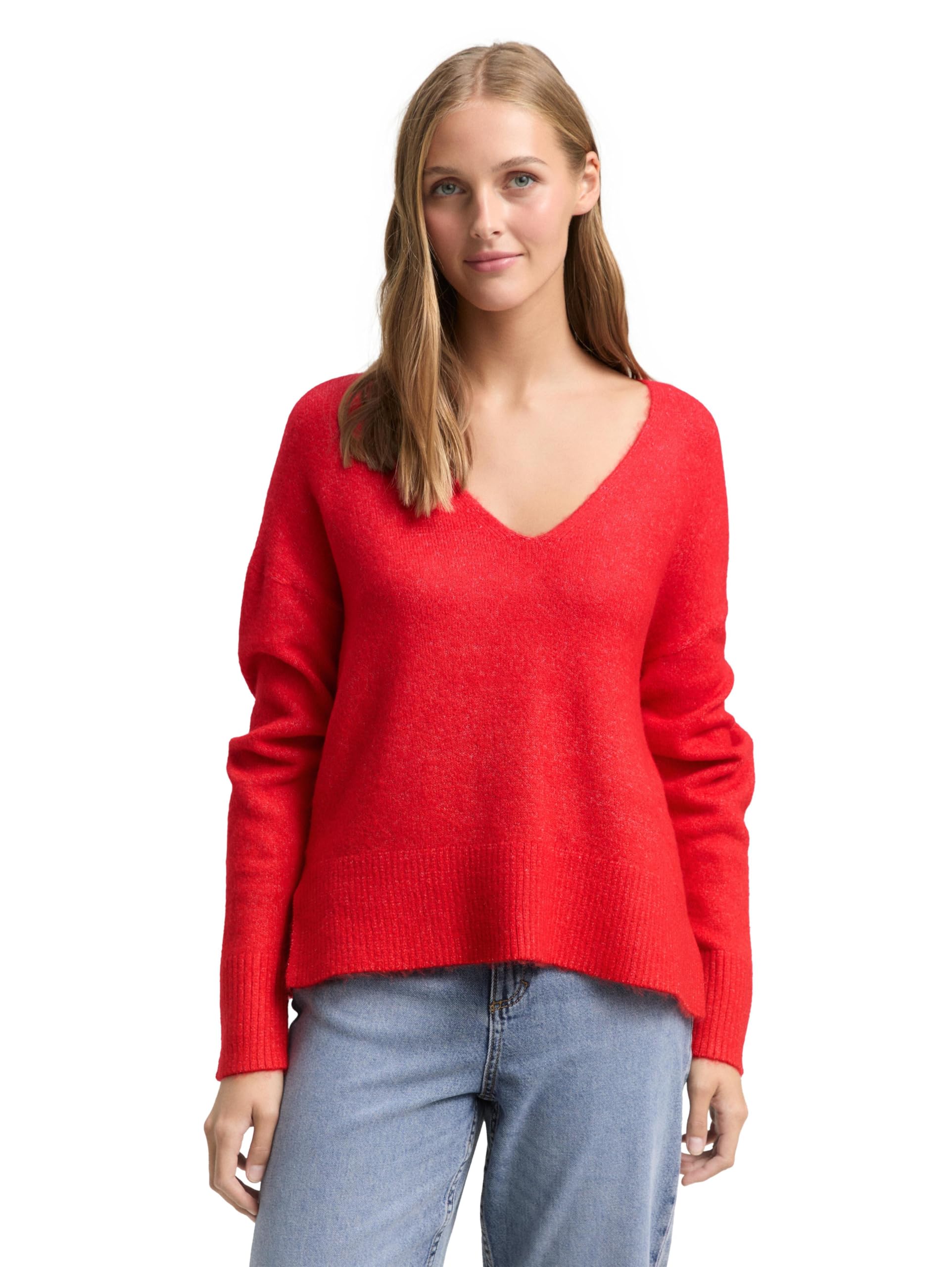 Tom Tailor Denim Damen 1047879 Relaxed Fit Strickpullover mit V-Ausschnitt (1er Pack)
