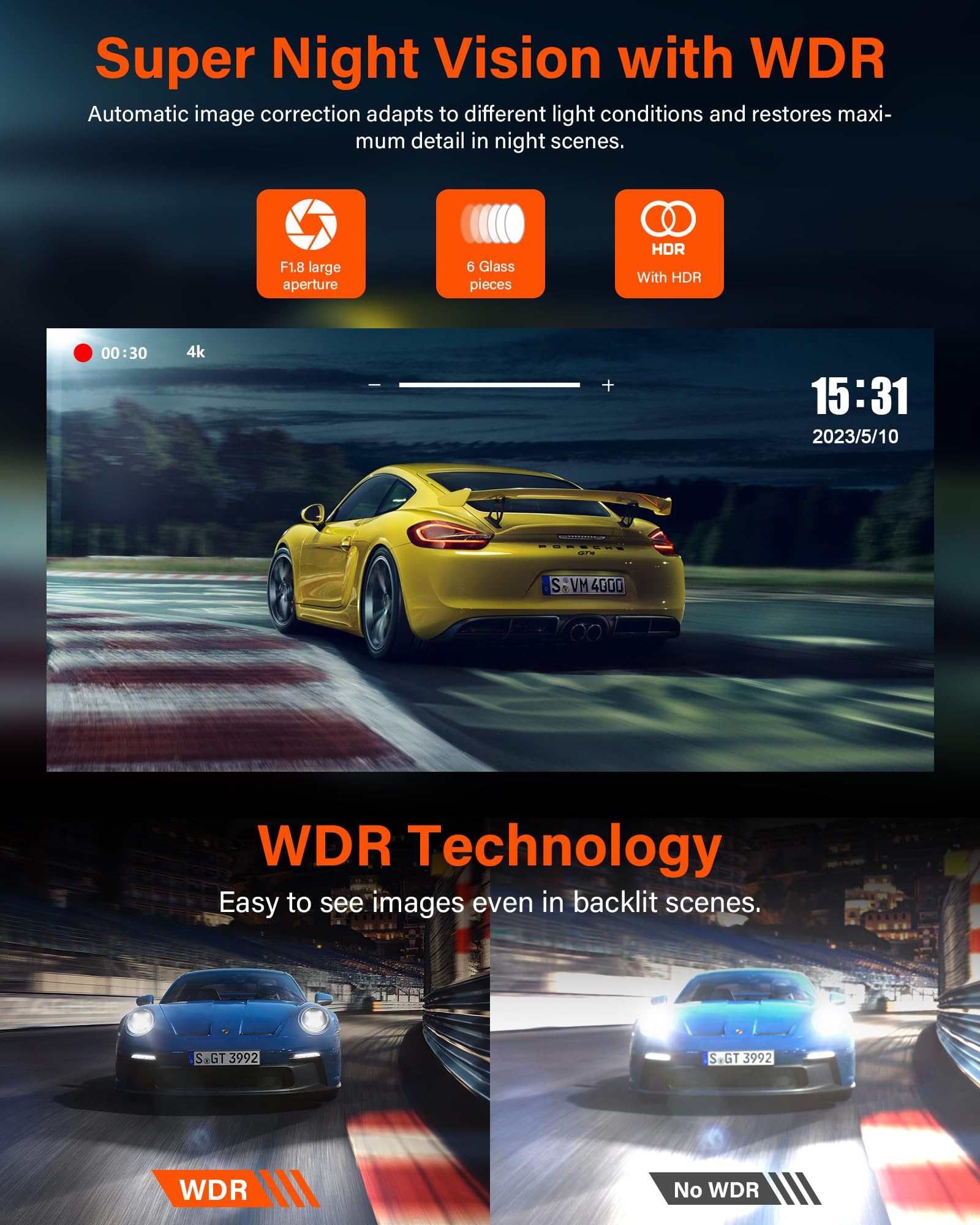 4K Spiegel Dashcam Rückspiegel Kamera Rückfahrkamera Spiegel Auto Kamera mit 10" IPS-Touchscreen Dashcam Auto Vorne Hinten 170° Weitwinkel WDR Loop-Aufnahme G-Sensor