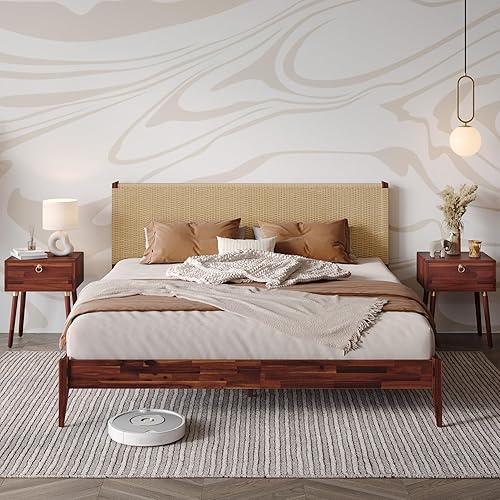 Miniatura 27 de Bme Dinkee Marco de cama característico de 15 pulgadas sin cabecero - Estilo moderno y minimalista con madera de acacia - 12 soportes de listones de