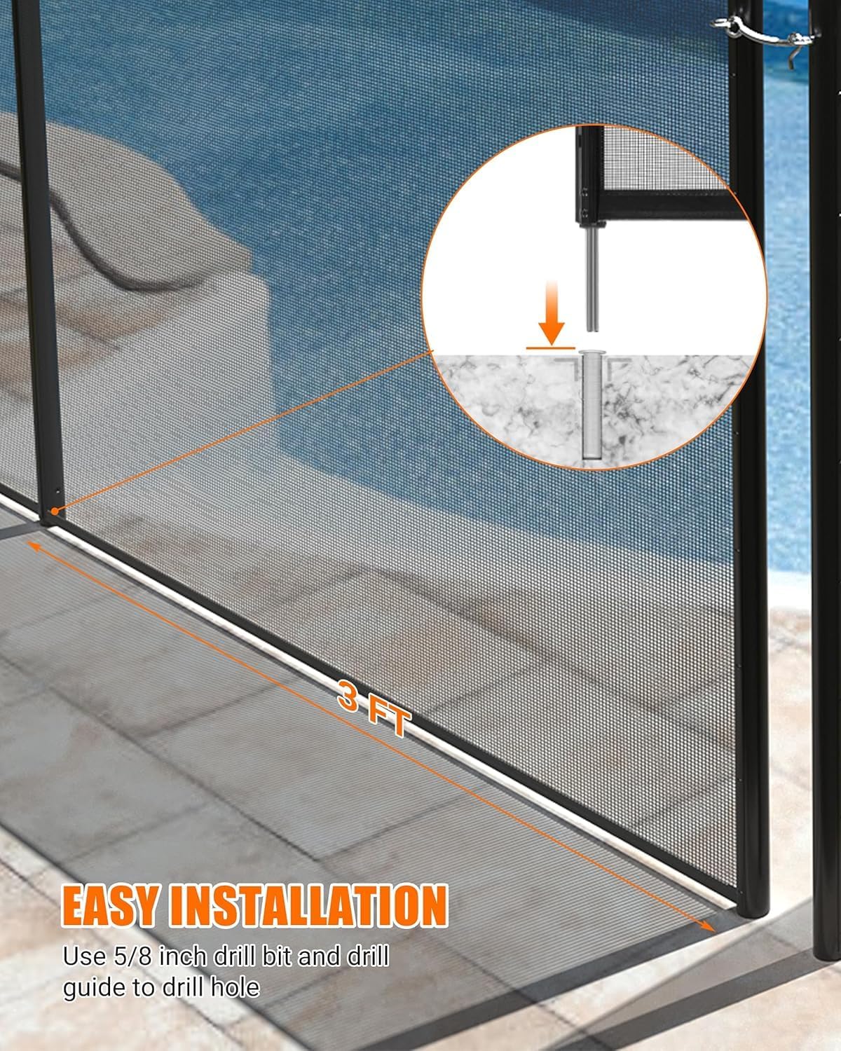 4'x108' Temporary Pool Safety Fence - No-Drilling Plastic Mesh Fencing for Inground/Above Ground Pools, Stainless Steel Legs & Removable Design