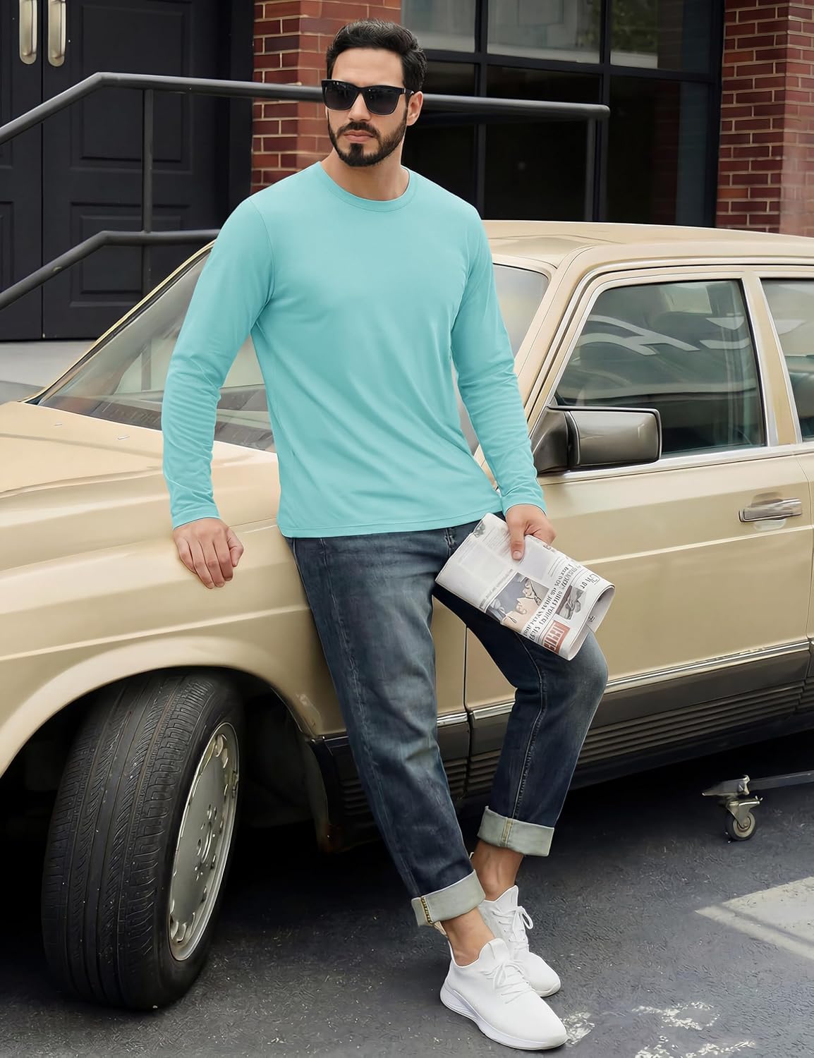 TACVASEN Long Sleeve Shirts for Men Cotton Soft Crew-Neck Moisture Wicking Mens Undershirt Comfort Solid Basic T Shirt - Image 4