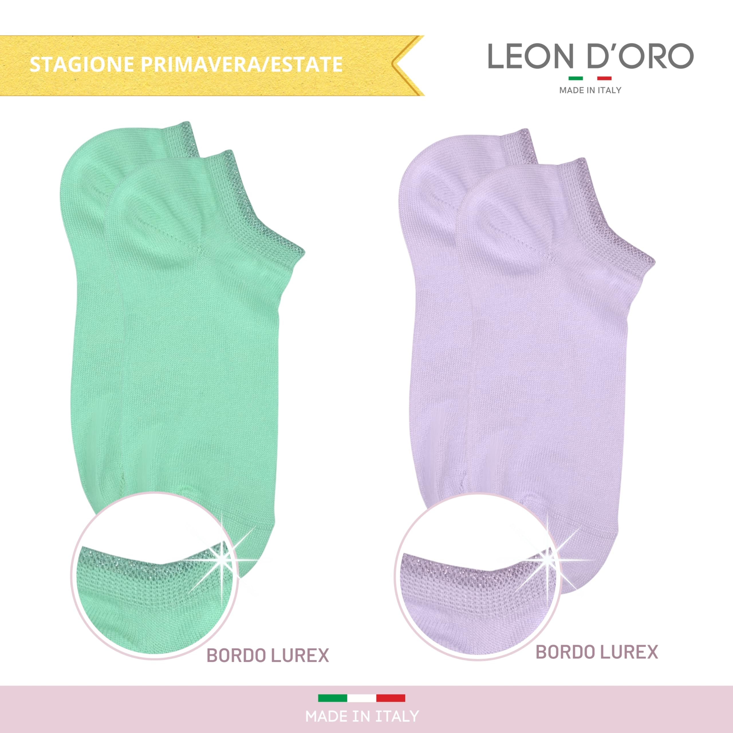 LEON D'ORO Calzini Bambina COTONE LEGGERO corto Calze Bimba FILO DI SCOZIA Sneaker Fantasmini Bambine Made in Italy