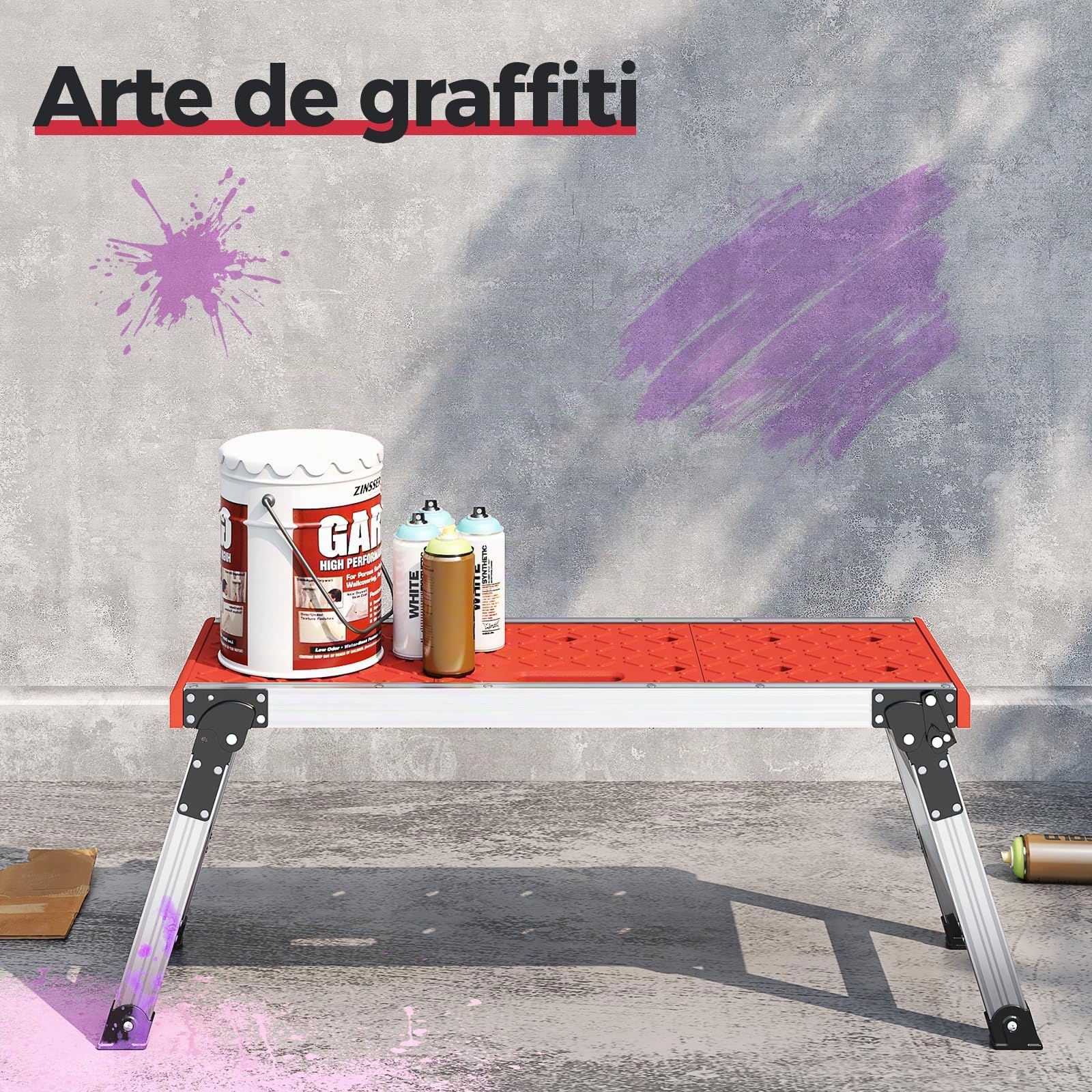 KINGRACK Plataforma de Trabajo Plegable de Aluminio, Escalón Taburete con Bloqueo de Seguridad y Pies Antideslizantes, Escalera de Mano para Hogar, Garaje y Taller, Soportar 150KG, Avance