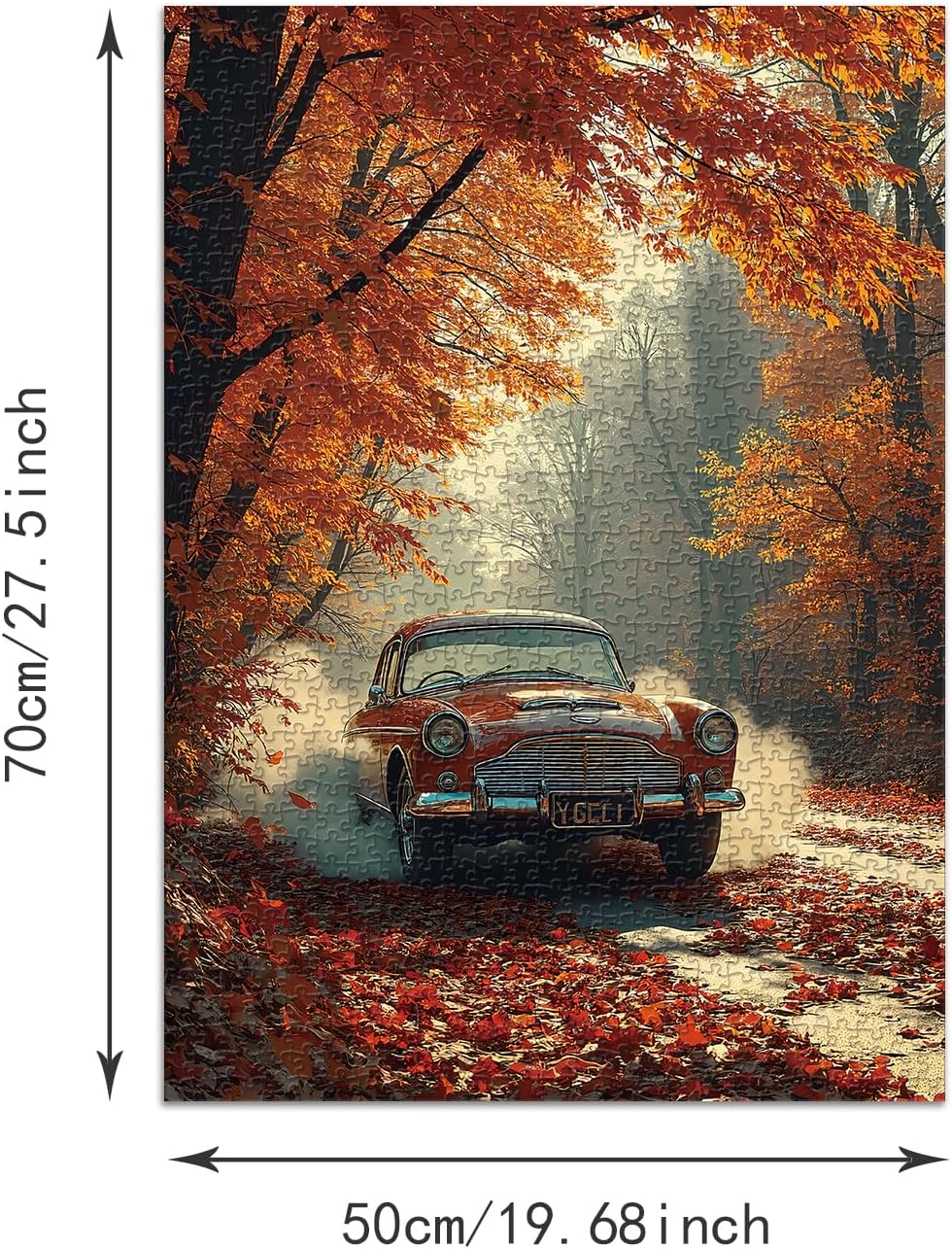 Puzzle for Adults 1000 Pieces, Vintage Red Car Autumn Forest Jigsaw Puzzle, Challening Impossible Difficult Hard Fun 1000 Pieces Jigsaw Puzzles for Adults
