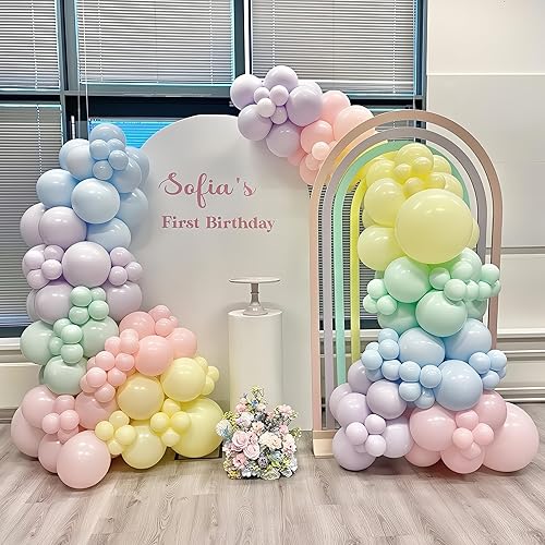 Miniatura 3 de Kit de Arco de Globos Pastel Macaron Rosa Azul Verde Morado Amarillo Color Pastel Arcoíris Confeti Globos de Látex Guirnalda para Pascua Cumpleaños