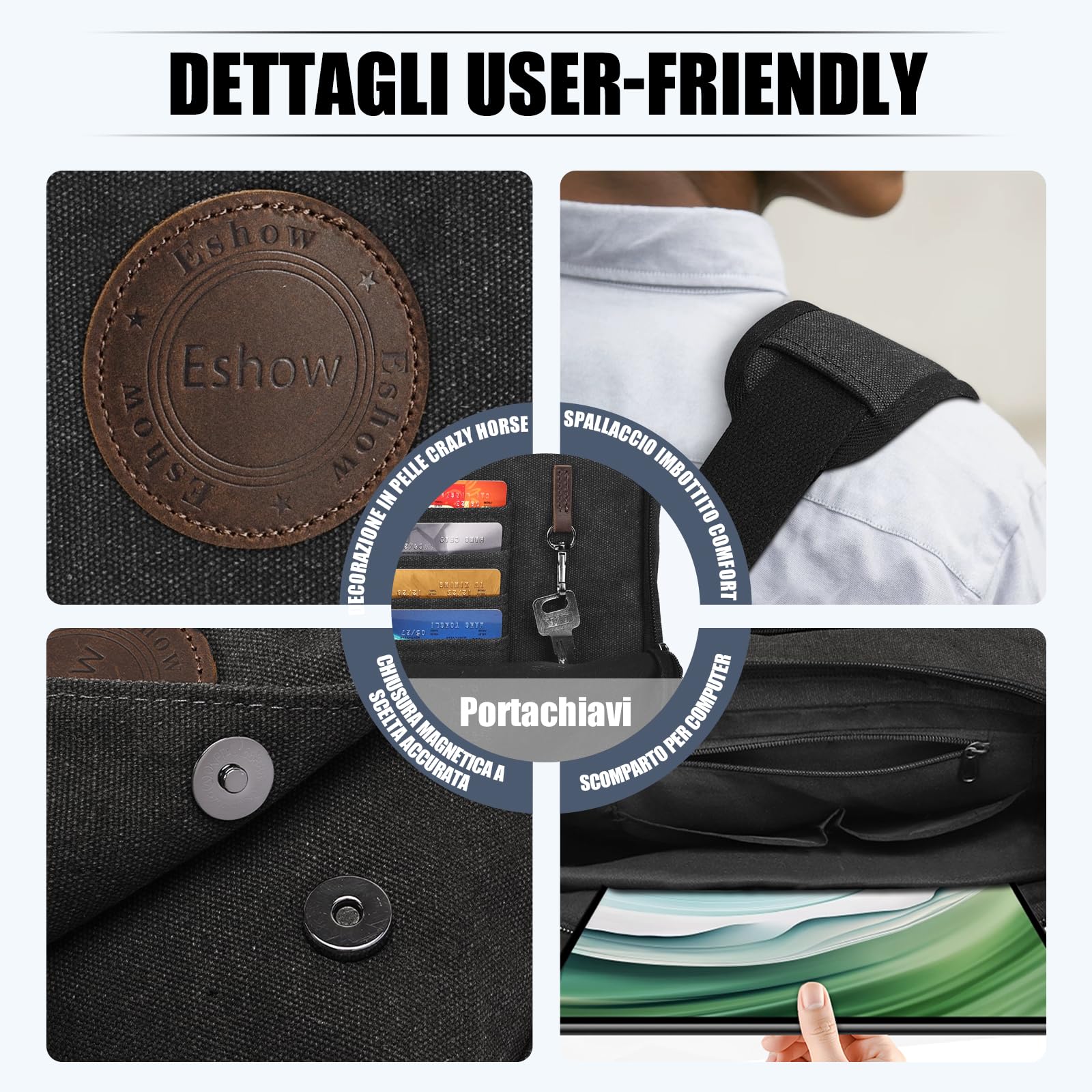 Eshow Borsa a Tracolla da Uomo di Tela Messenger Stile Retro'per l'uso Quotidiano della Scuola Outdoor Trekking