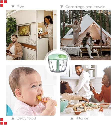 Miniatura 6 de Ourokhome Molinillo de ajo, picador de cebolla, procesador manual, portátil y rápido de alimentos, con cuerda, para verduras, jengibre, frutas,