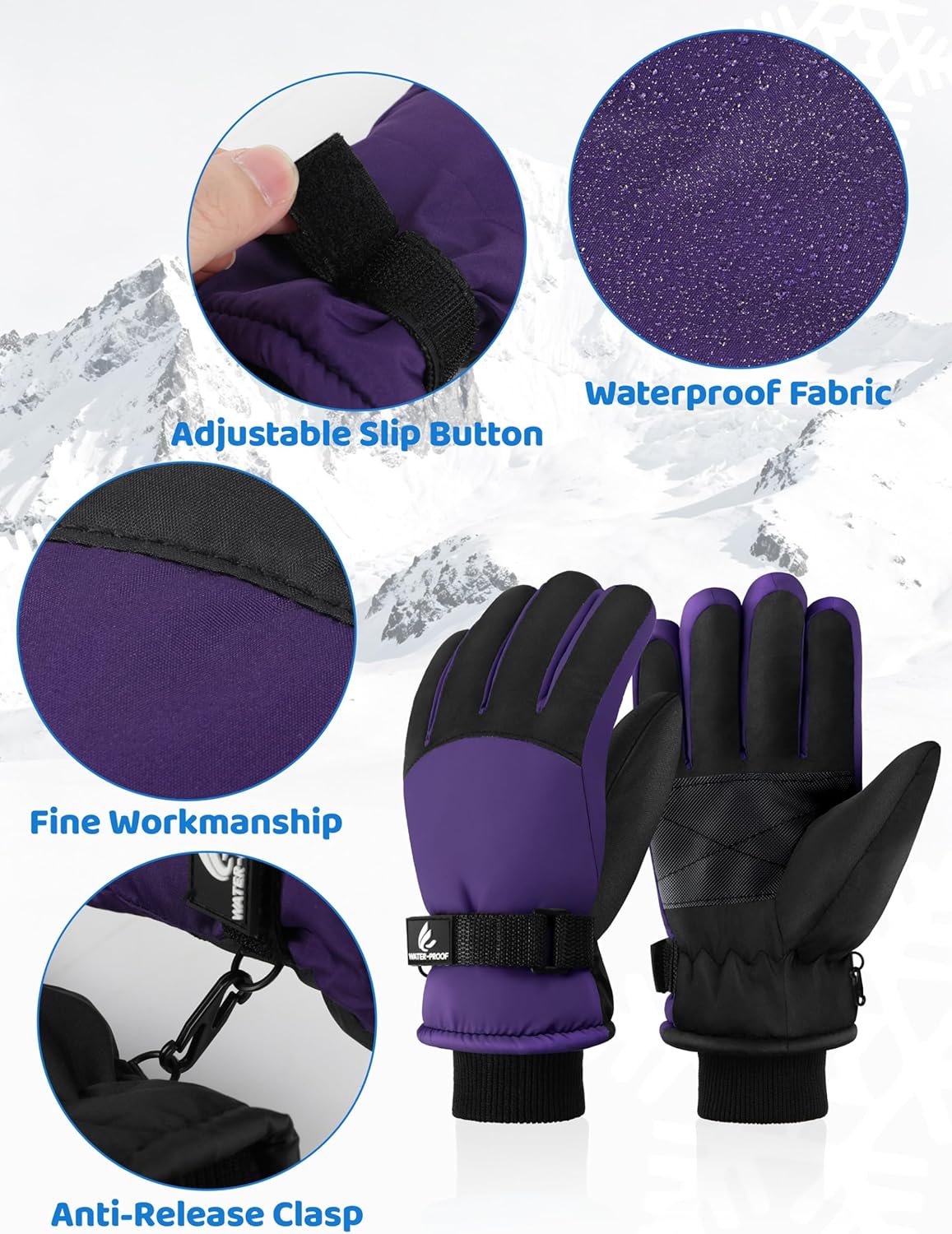 Kids Winter Gloves Waterproof Snow Ski Gloves for Boys Girls Warm Adjustable Accessories for Cold Weather - Image 3