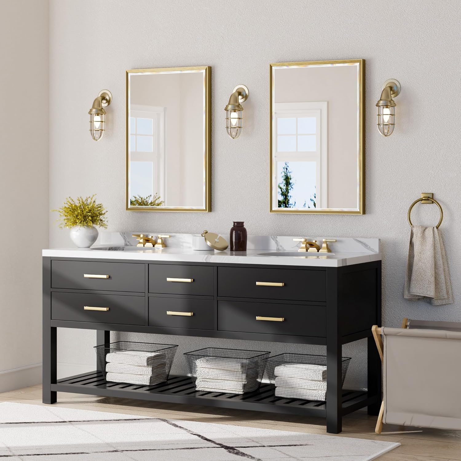 Gold Bathroom Mirror, 24x36 Brushed Gold Bathroom Mirror Beveled Edge, Gold Framed Rectangle Bathroom Vanity Mirror, Anti-Rust Brushed Brass Metal Frame Wall Mirror Vertical/Horizontal - Image 6