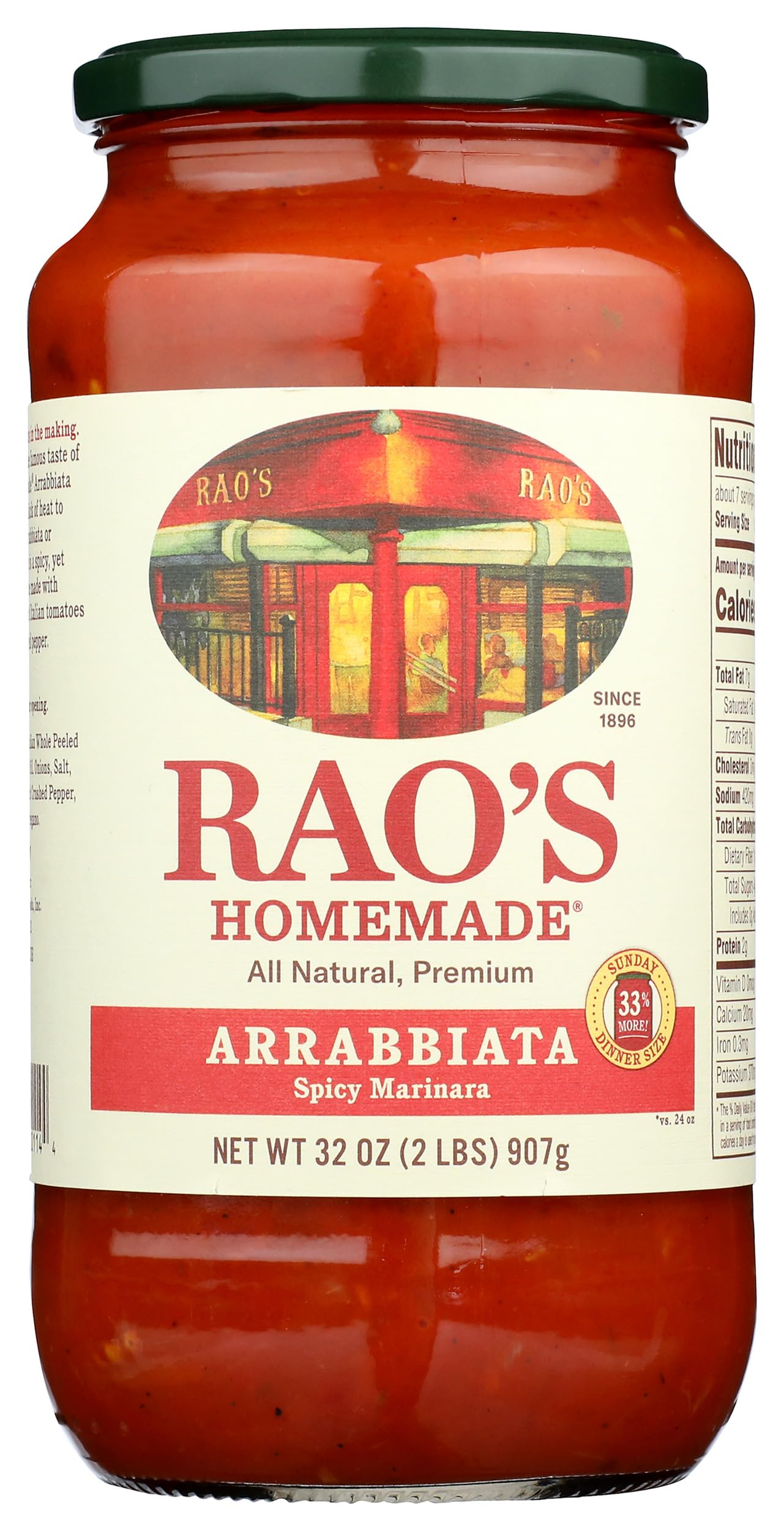Rao's Homemade Arrabbiata Sauce, 32 oz, Tomato Sauce, All Purpose, Keto Friendly Pasta Sauce, Premium Quality Tomatoes from Italy & Crushed Red Pepper