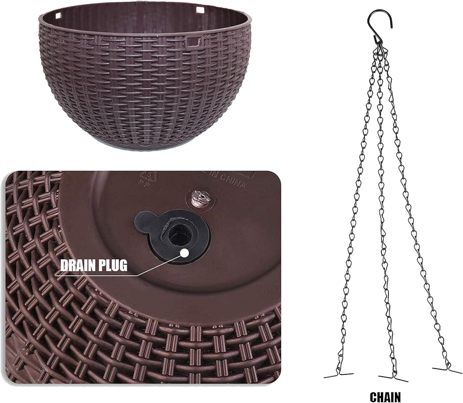 Pack of 7 Plastic Hanging Rattan Planter, Self-Watering Round Hanging Basket, Plant Herb Orchid Flower Pot,Blooms Container for Home Office Garden Balcony Wall Pergola Fences Indoor Outdoor Decoratio