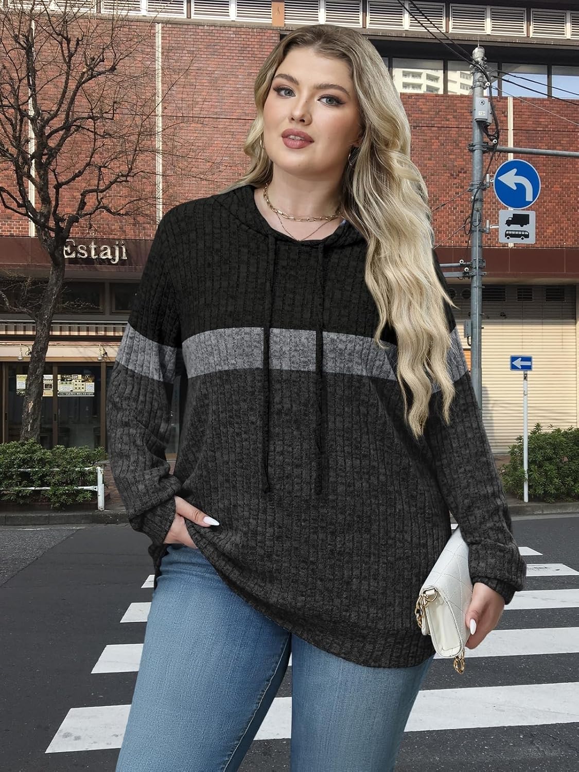 Womens Plus Size Lightweight Ribbed Knit Hoodie Sweaters Casual Long Sleeve Pullover Tops for Fall Winter L-4XL - Image 6
