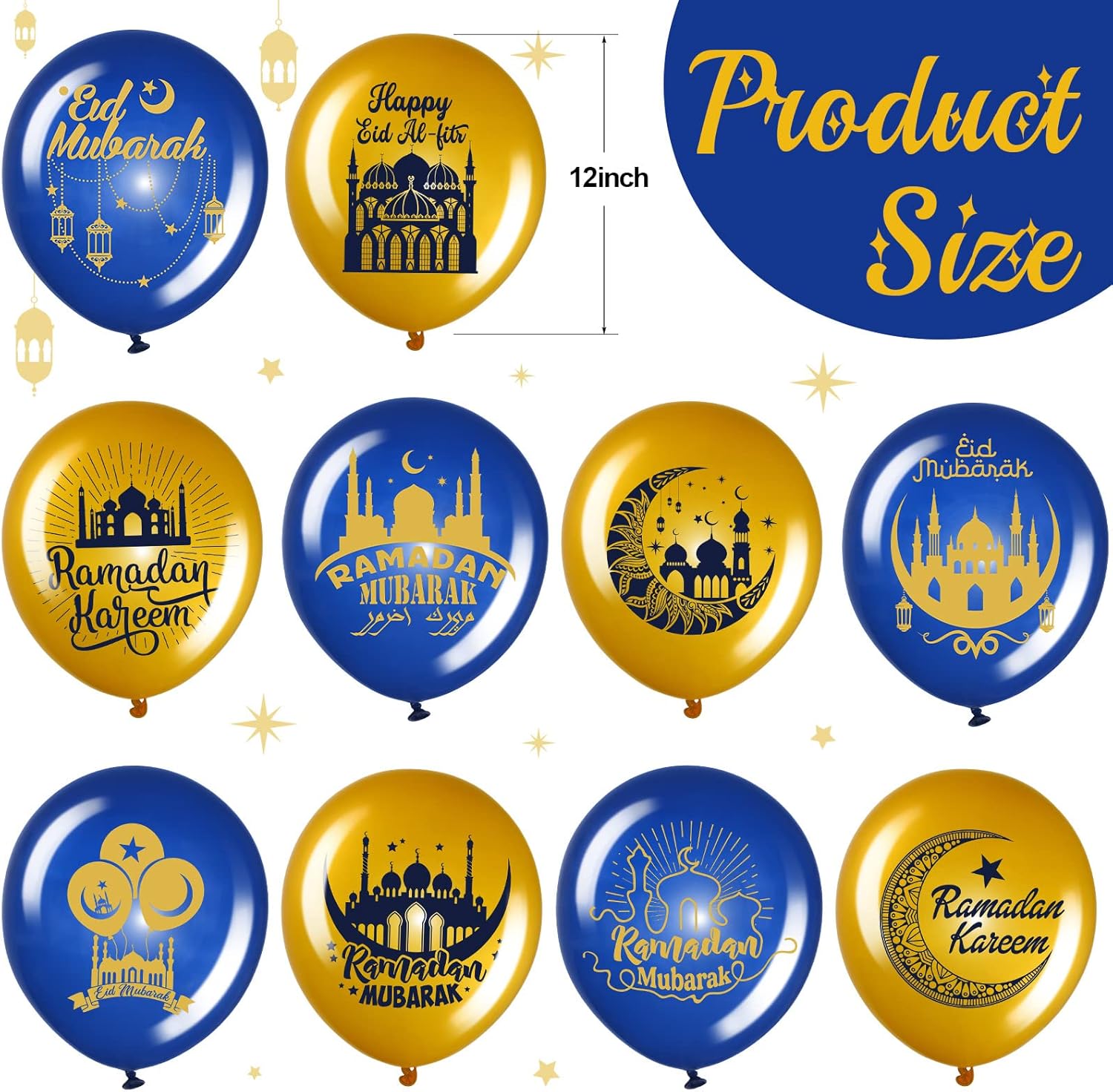 Zomiboo 40 Pieces Ramadan Mubarak Balloons Eid Mubarak Party Decoration Happy Eid al-Fitr Latex Balloons Set for Home Event Indoor Outdoor Ramadan Kareem Decor Eid al-Adha Supplies(Blue and Gold)