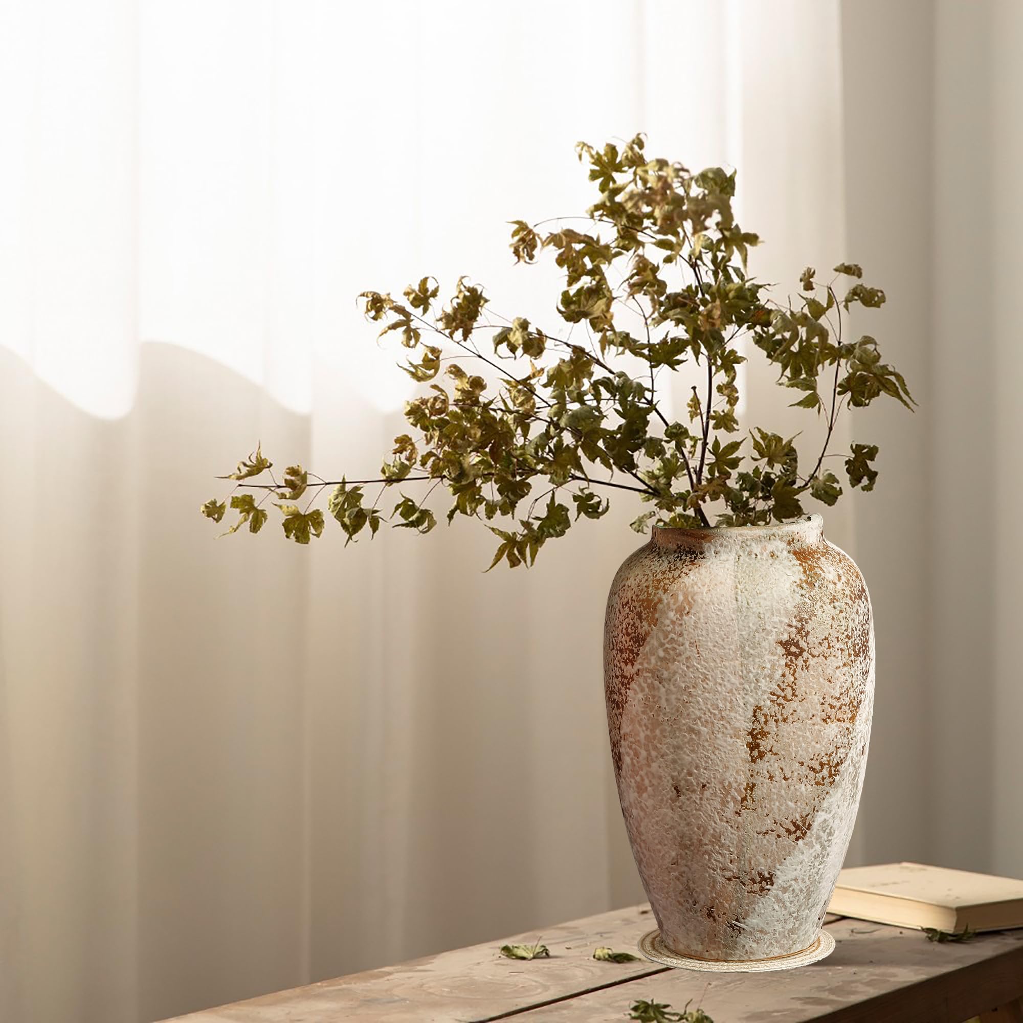 Rustic Ceramic 9.5 in Vase, Ceramic Vase for Home Decor, Living Room Decoration, Shelf Decor, Mantel, Dinner Table Office Decorations Flower