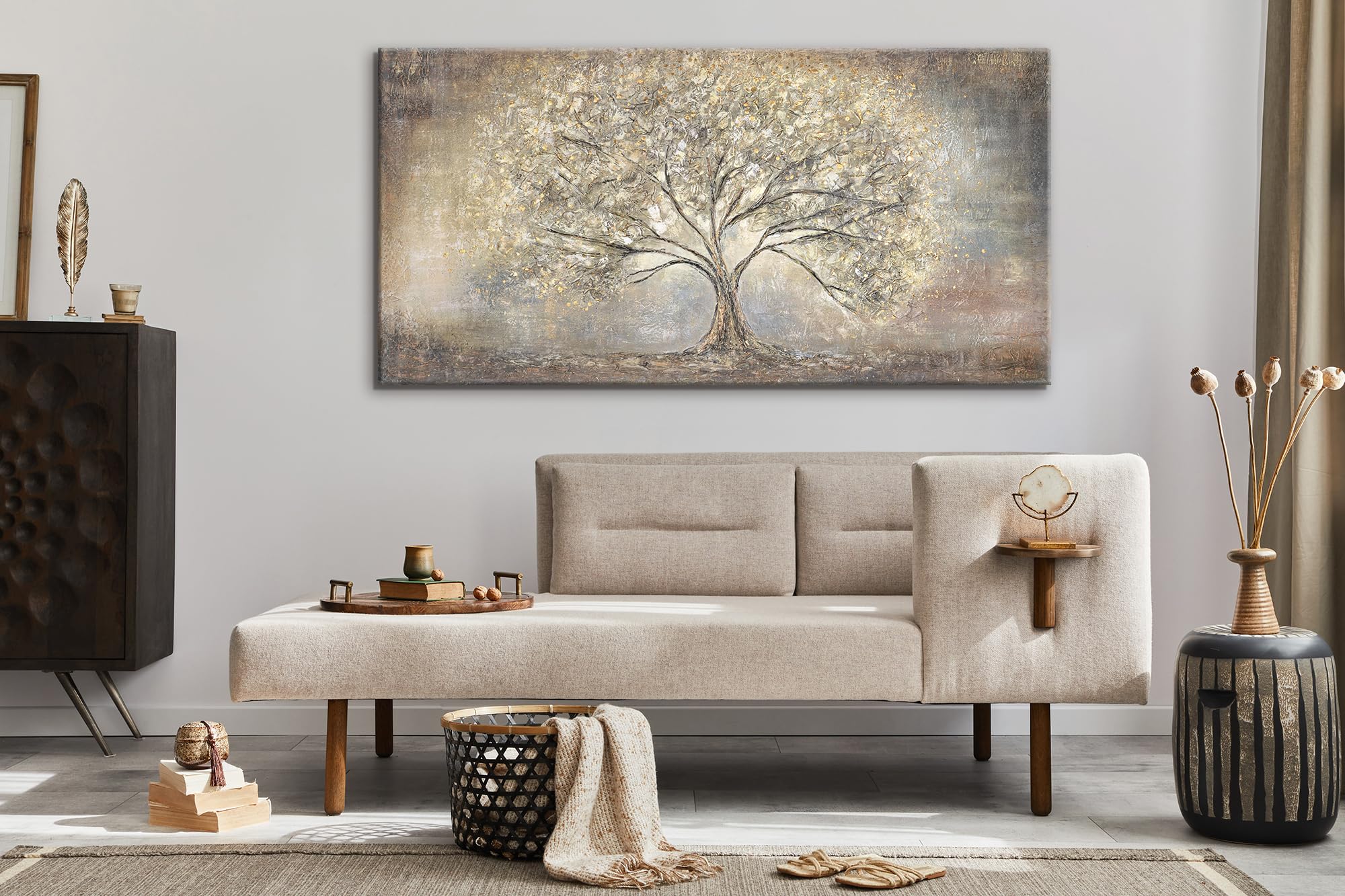 YS-Art Pittura acrilica su tela Estetica Soggiorno arte astratta moderna Dipinta a mano colori chiari con oro 140x70 cm : YS-Art