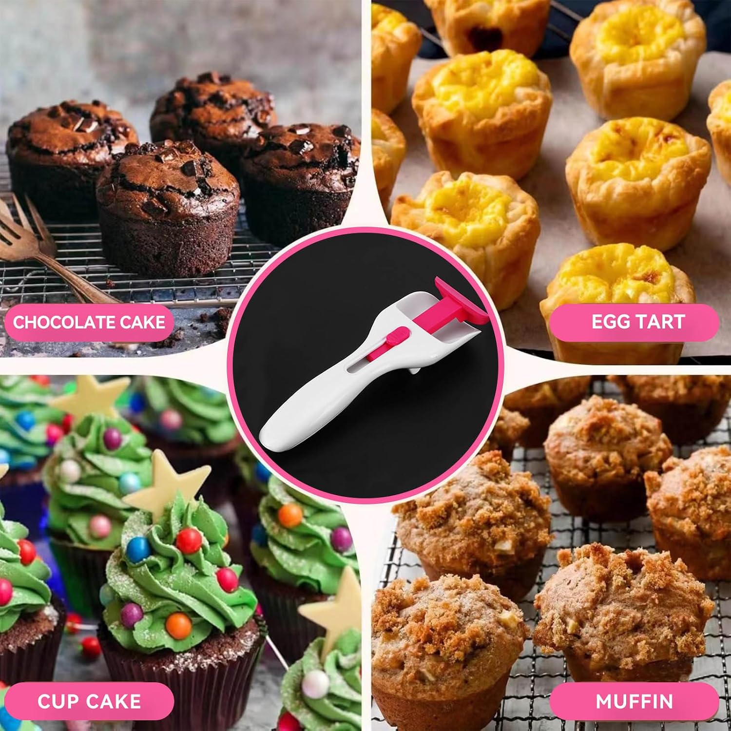 Cupcake Scoop, One Touch Sliding Button Batter Scoop for Muffins Pancakes