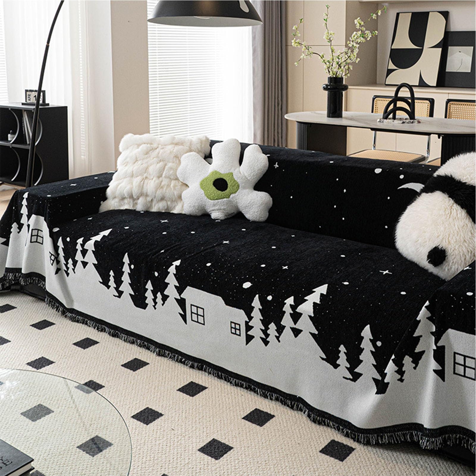 Housse de canapé de Noël en chenille protège canapé lavable anti tache