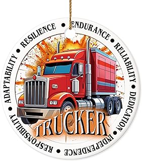 Christmas Ornament - Trucker Ceramic Ornament, Driver Ornament for Christmas Tree, Gift for Truck Drivers, Semi Truck Lovers, CDL Holders, Men, Dad, Uncle, Husband