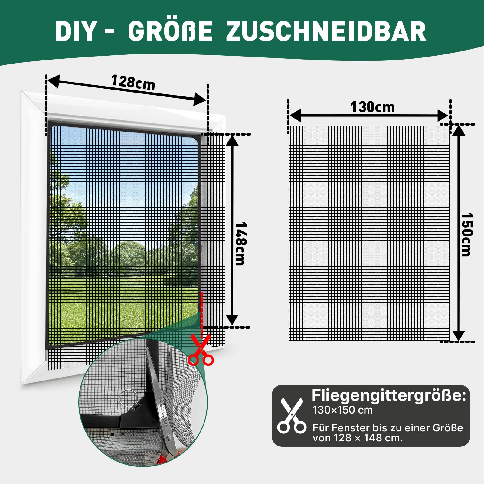 Fliegengitter Fenster Magnet,DIY 130 x 150 cm Insektenschutz Magnetfenster, Einfache Montage ohne Bohren,Magnet Rahmen für Fliegengitter Fenster,Schwarzer Rahmen schwarzes Netz