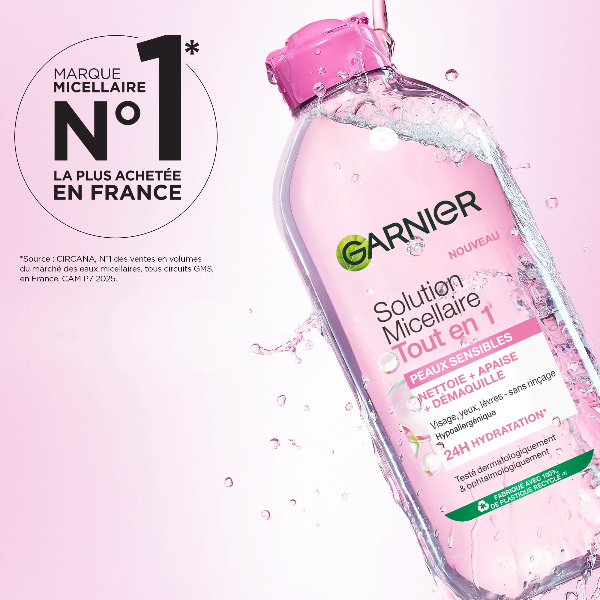 GARNIER Skin Active - Solution Micellaire Tout-En-1 - Nettoie, Démaquille & Hydrate - Micelles & Glycérine Hydrantante - Sans Parfum - Visage, Yeux, Lèvres - Peaux Sèches & Sensibles - 400 ml - 3