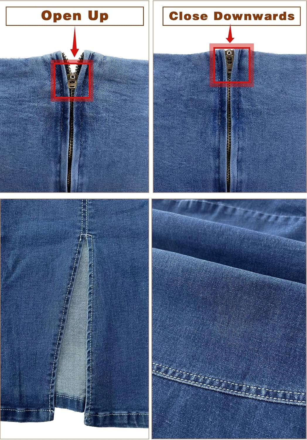 Women’s Denim Pencil Skirt High Waisted Knee Length Side Split Hem Stretch Jean Skirts for Women - Image 5